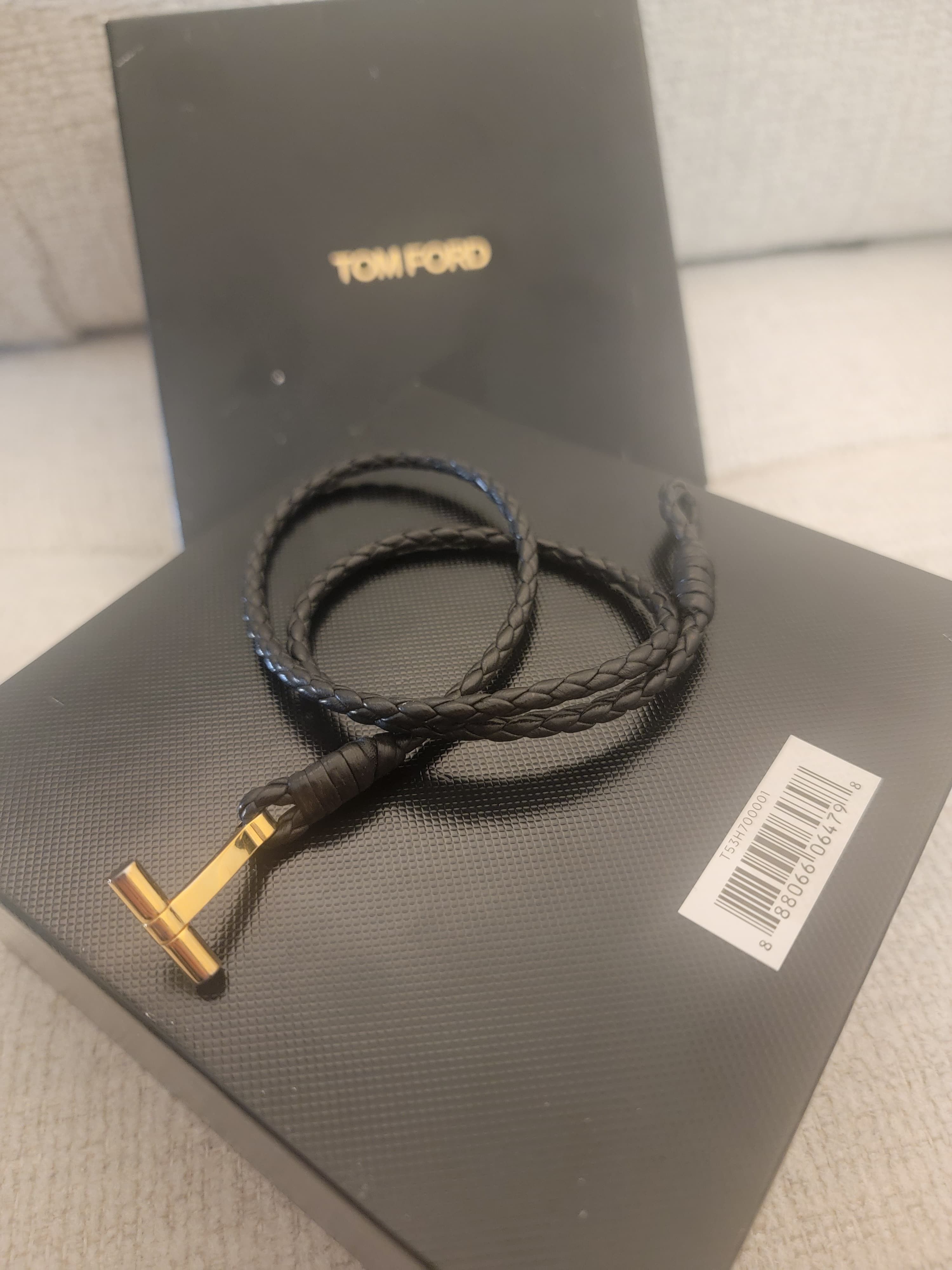 Tom Ford TOM FORD: Black Braided Leather Bracelet Size ONE SIZE - 1 Thumbnail