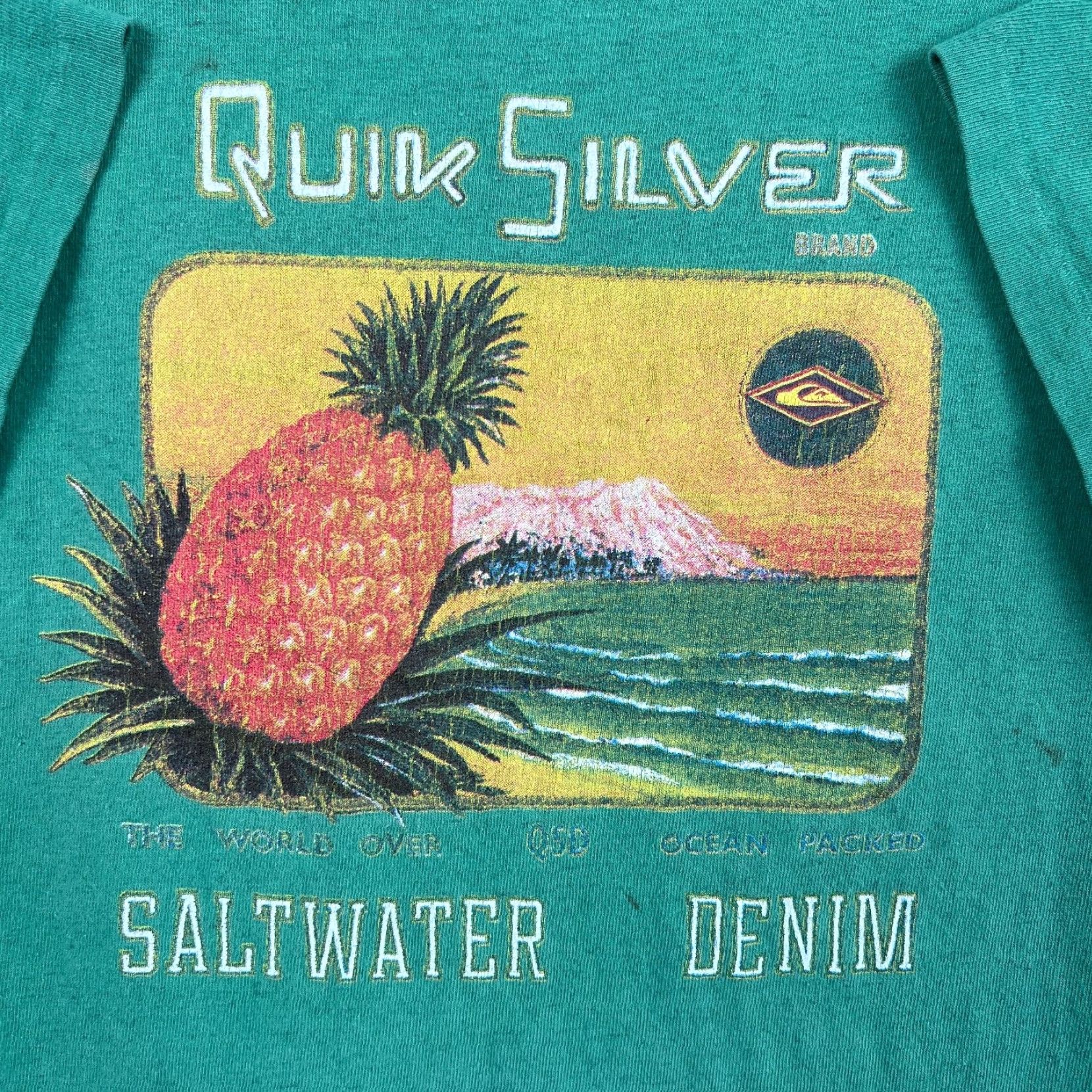 Quiksilver VTG Quiksilver Saltwater Denim Pineapple Single Stitch T-Shirt Mens L Green 80s Size US L / EU 52-54 / 3 - 2 Thumbnail