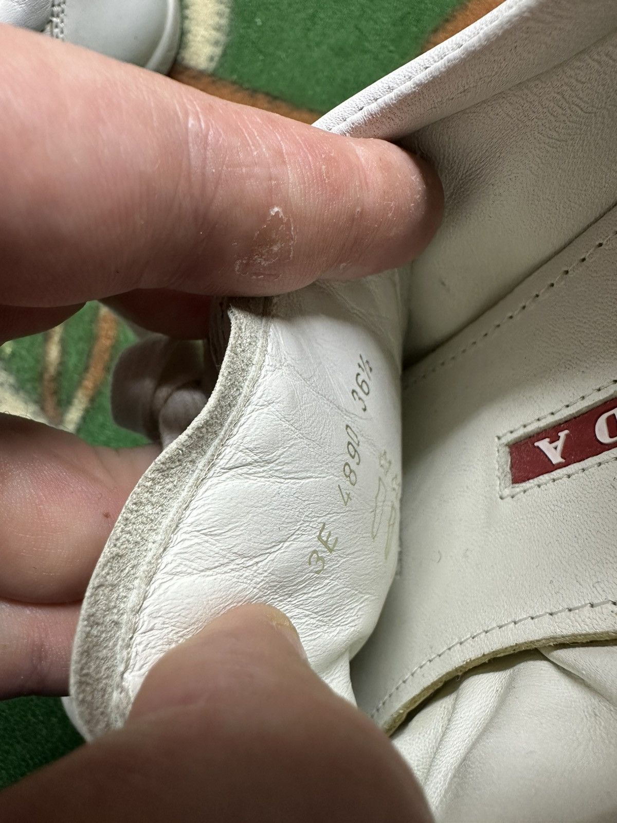 Prada Prada Milano White Green Perforated Leather Sneakers 36,5 Size US 6.5 / IT 36.5 - 12 Thumbnail