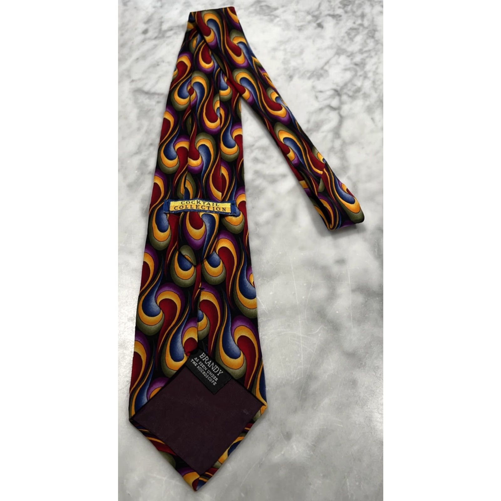 Vintage Cocktail Collection Men’s Silk Neck Tie Brandy As Seen Under Microscope 4”x 58” Size ONE SIZE - 4 Thumbnail