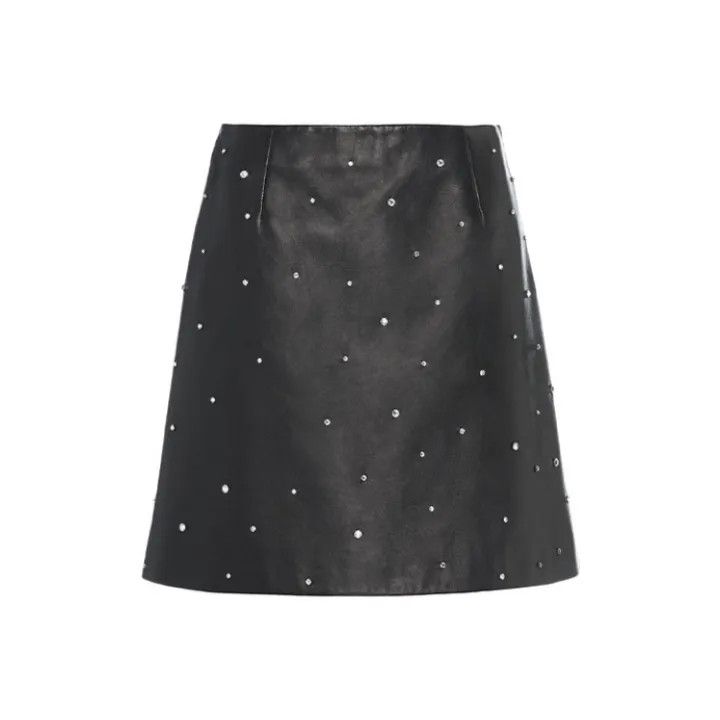 Miu Miu Miu Miu FW21 Crystal-Embellished Leather Skirt 0079 Size 38" / US 16 / IT 52 - 1 Thumbnail