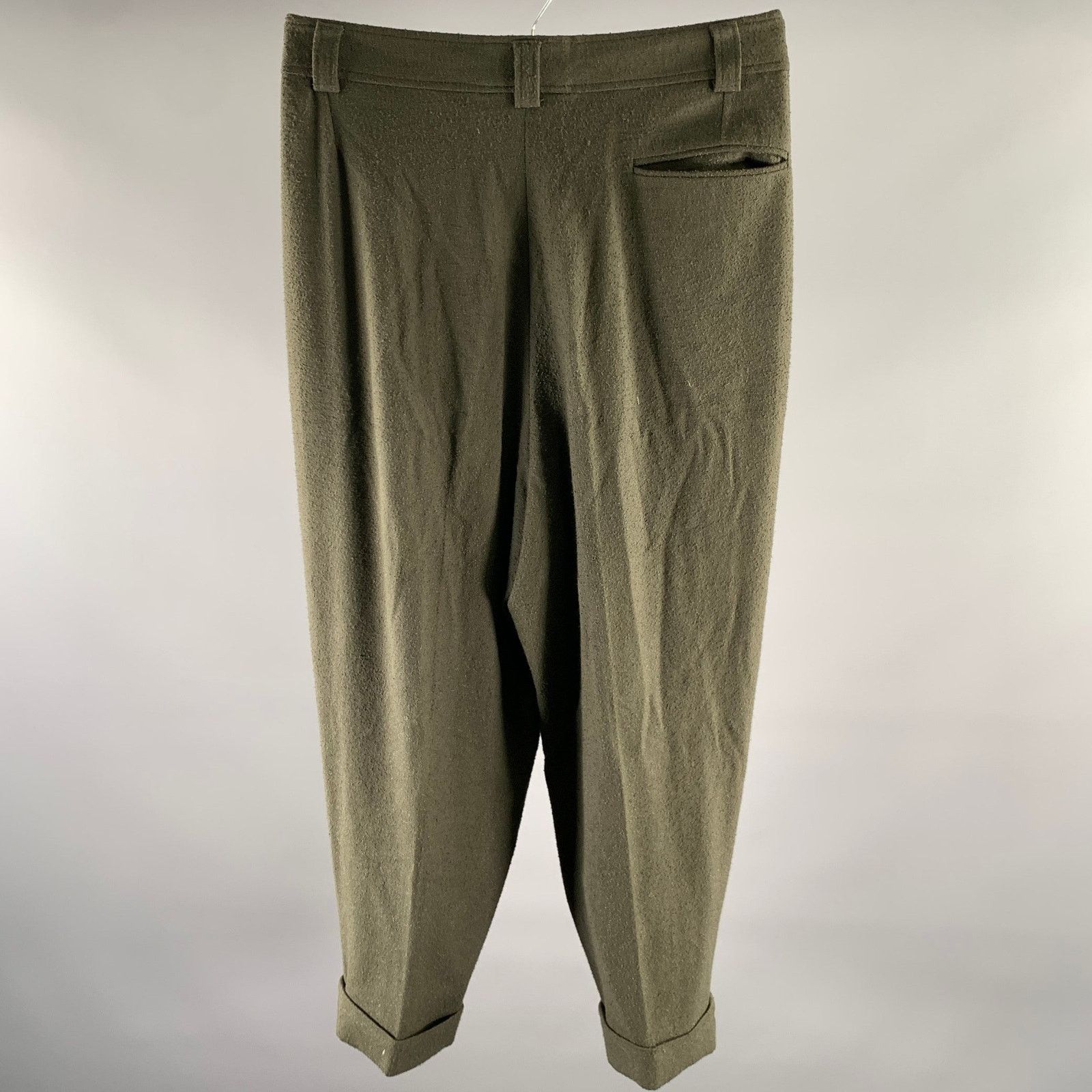 Haider Ackermann HAIDER ACKERMANN Green Olive Viscose Blend Distressed Pants Size US 32 / EU 48 - 3 Thumbnail