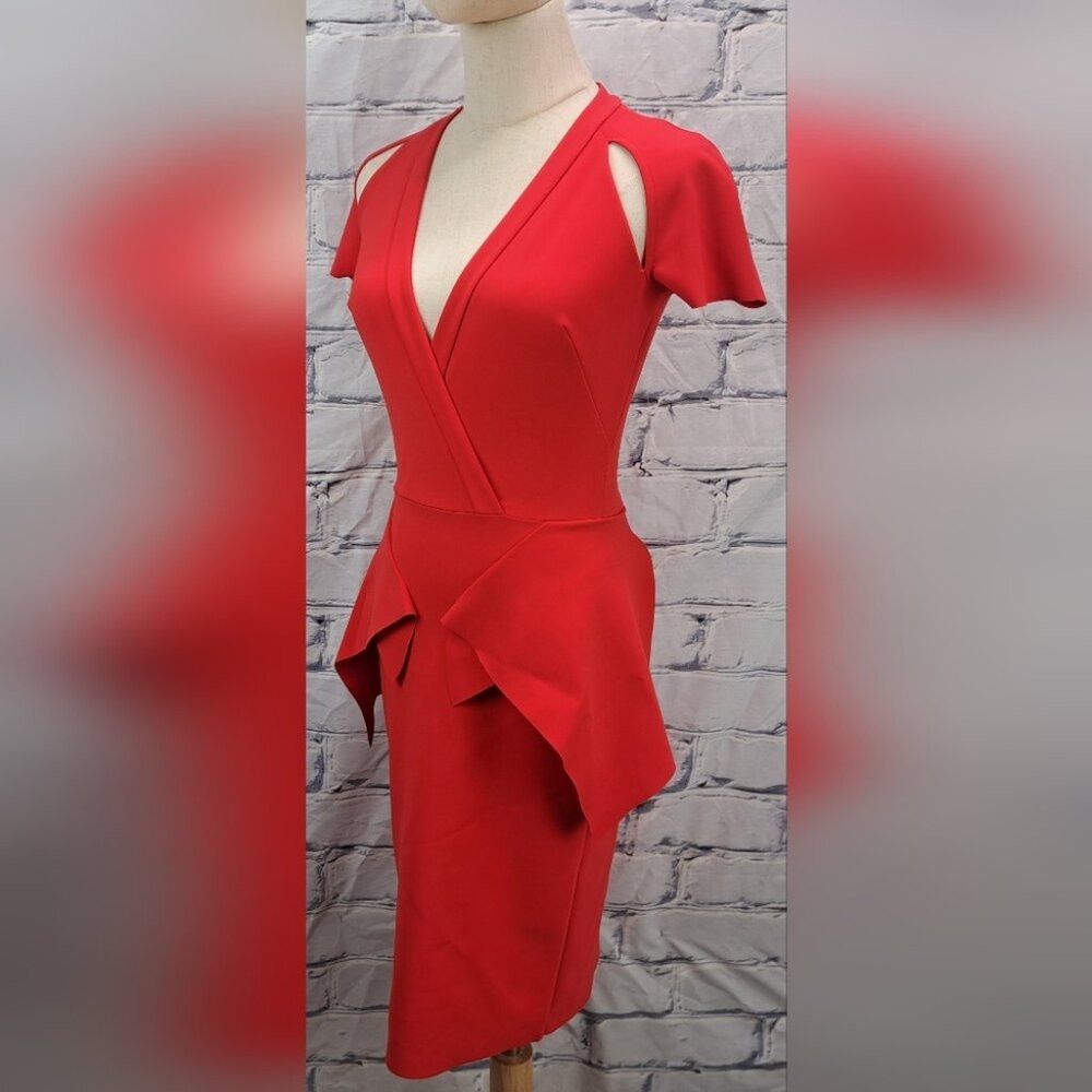 Vintage Greta Constantine Women's Peplum Flynn Dress Red Midi Made Size XS / US 0-2 / IT 36-38 - 9 Thumbnail