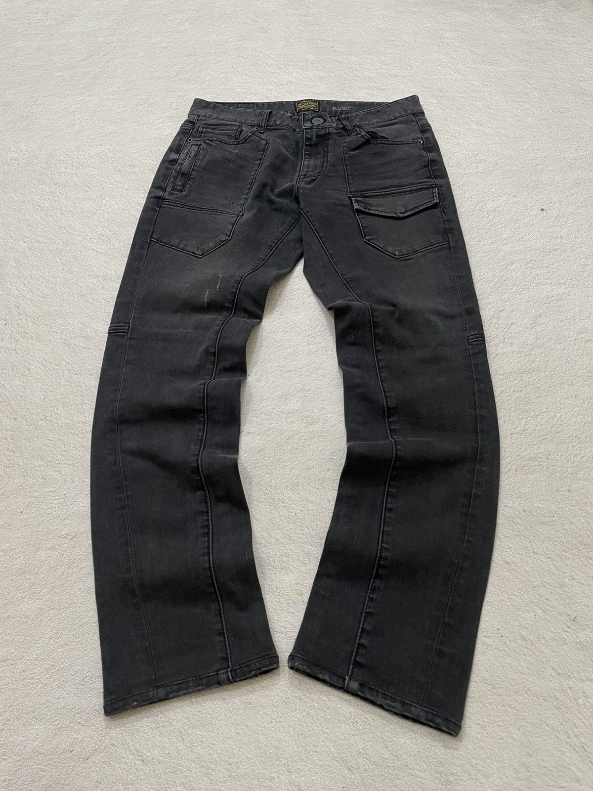 Japanese Brand 00s Kapital Black Moto Cargo Jeans Slim Straight Biker Denim Size US 30 / EU 46 - 1 Thumbnail