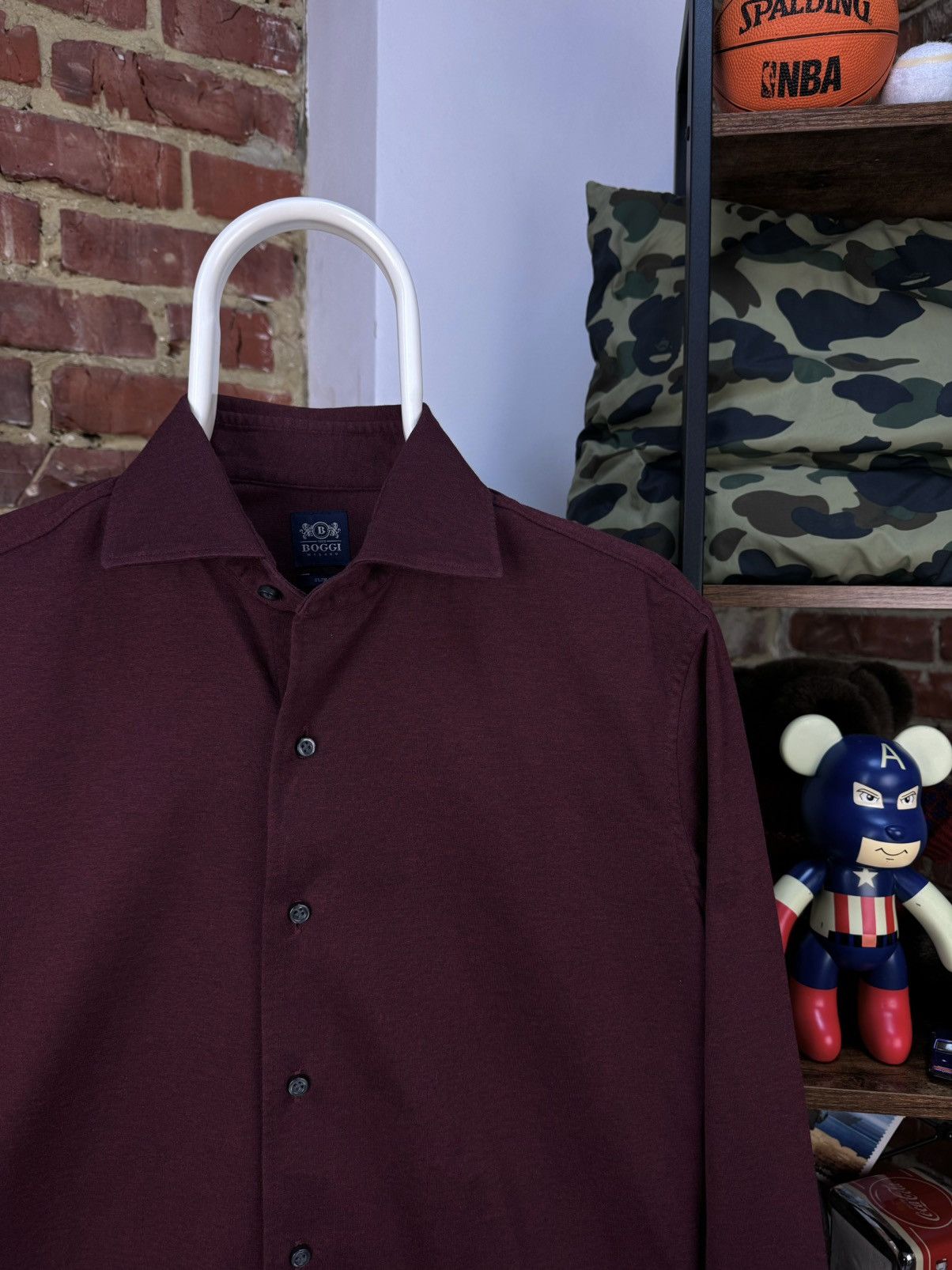 Boggi × Designer BOGGI Milano Burgundy Casual Slim Fit Long Sleeve Shirt Size US M / EU 48-50 / 2 - 3 Thumbnail
