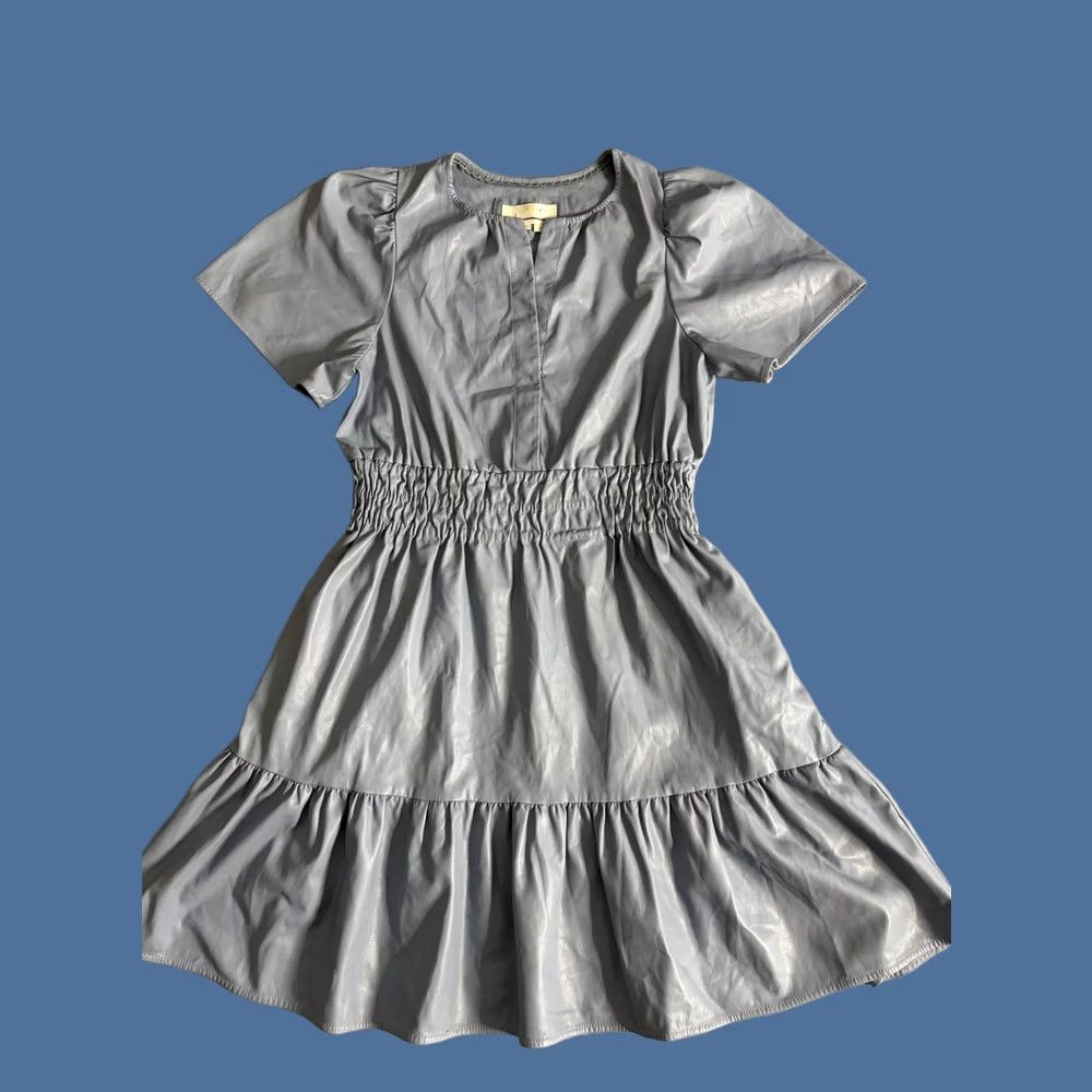 Anthropologie By Anthropologie Dress Womens S Gray Faux Leather Smocked Ruffle Hem Mini Dress Size S / US 4 / IT 40 - 1 Thumbnail