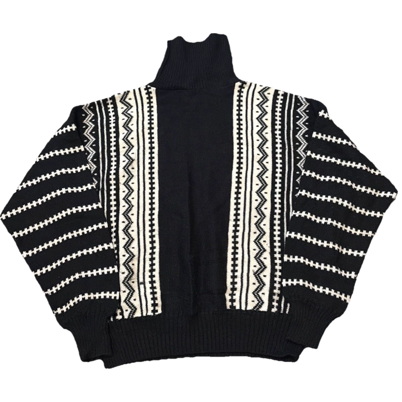 Liberty London VINTAGE Liberty Of London White Black Geometric Turtleneck Wool Blend Medium Sweater 1980s Womens Size M / US 6-8 / IT 42-44 - 2 Thumbnail