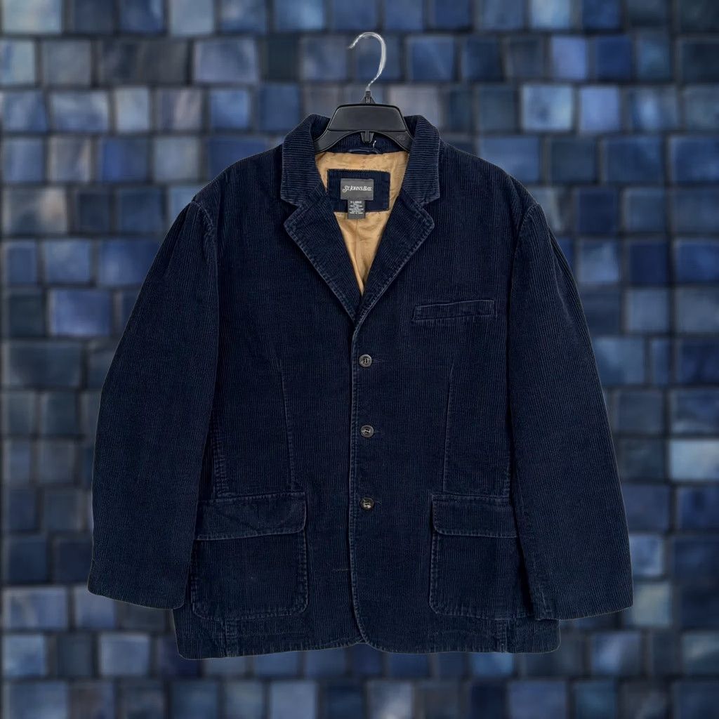 Vintage St. John's Bay Sport Coat Jacket Mens XL Blue Corduroy Blazer Notch Lapel Three-Button Front Single-Breasted Casual Business-2 Piece Size 46R - 1 Thumbnail