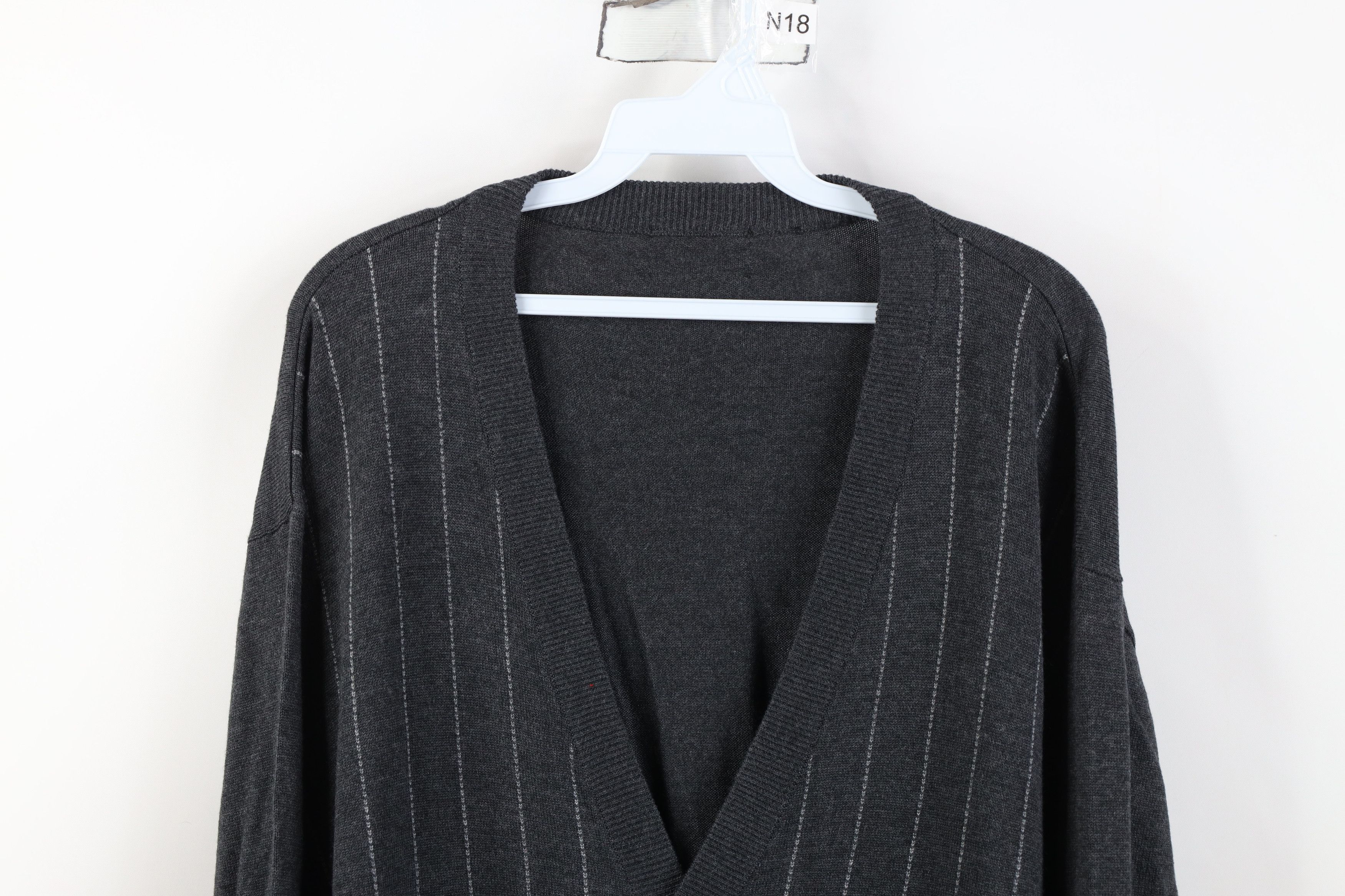 Vintage Vintage 90s Streetwear Striped Knit Cardigan Sweater Gray Size US XXL / EU 58 / 5 - 2 Thumbnail