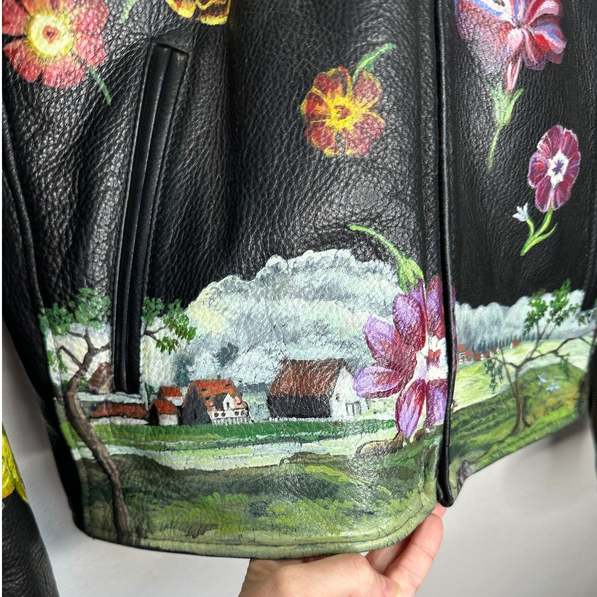 Libertine Libertine Hand-Painted Floral Skull Black Leather Jacket M Size M / US 6-8 / IT 42-44 - 4 Thumbnail