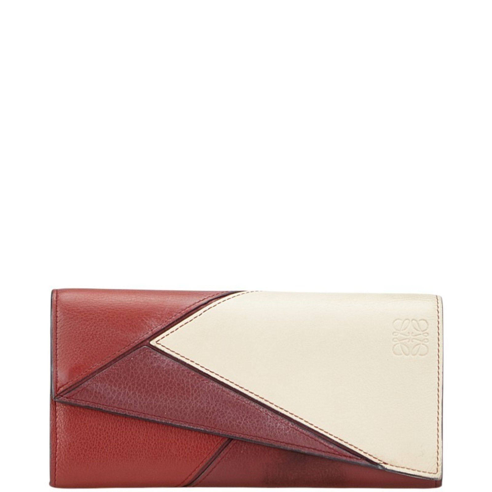 Loewe Puzzle Long Wallet Continental Red and White Leather Women's LOEWE