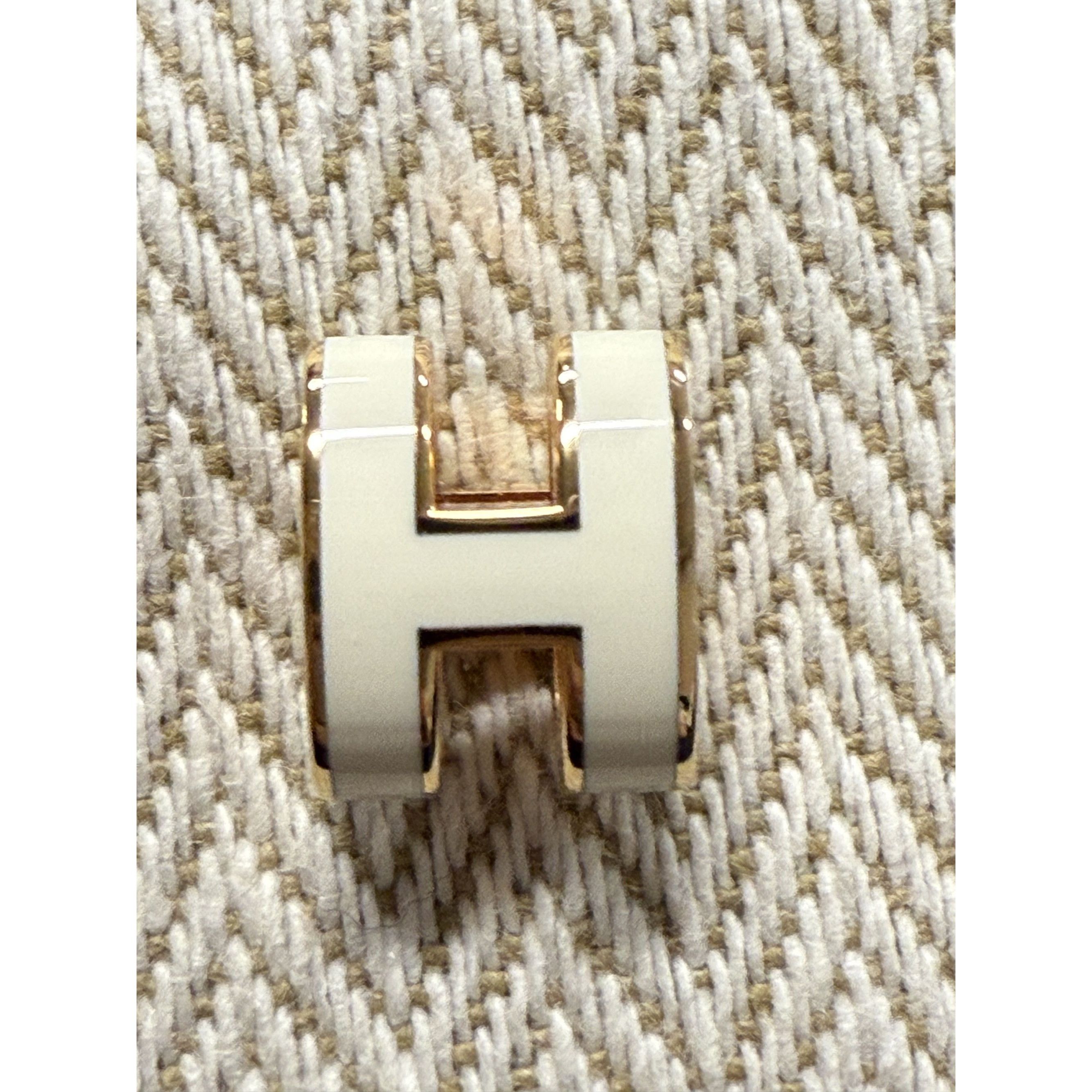 Hermes Hermès H Mini Hoop Earrings Gold & White Enamel With Drawstr Size ONE SIZE - 8 Thumbnail
