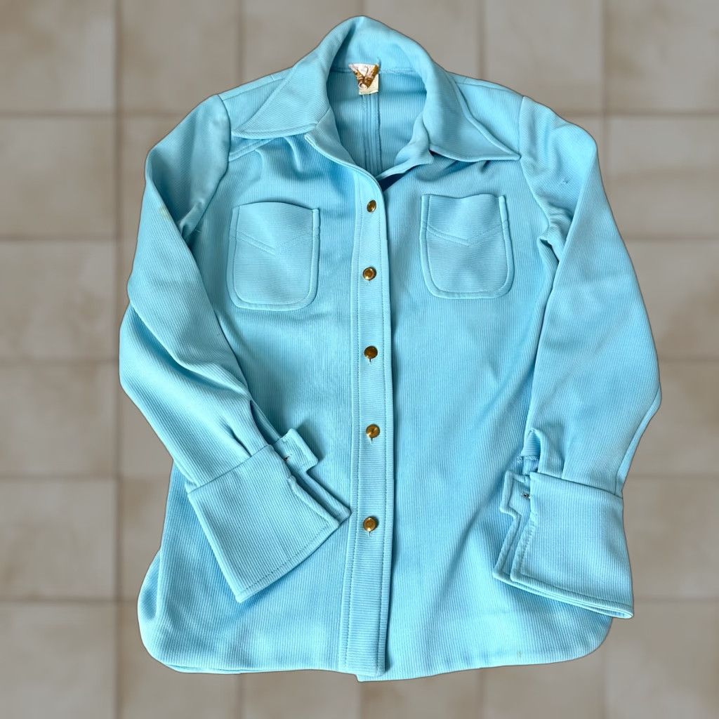 Vintage VINTAGE Joe Frank Jacket Womens 14 Blue Leisure Big Collar 70s Disco Ladies Shirt Size XL / US 12-14 / IT 48-50 - 1 Thumbnail