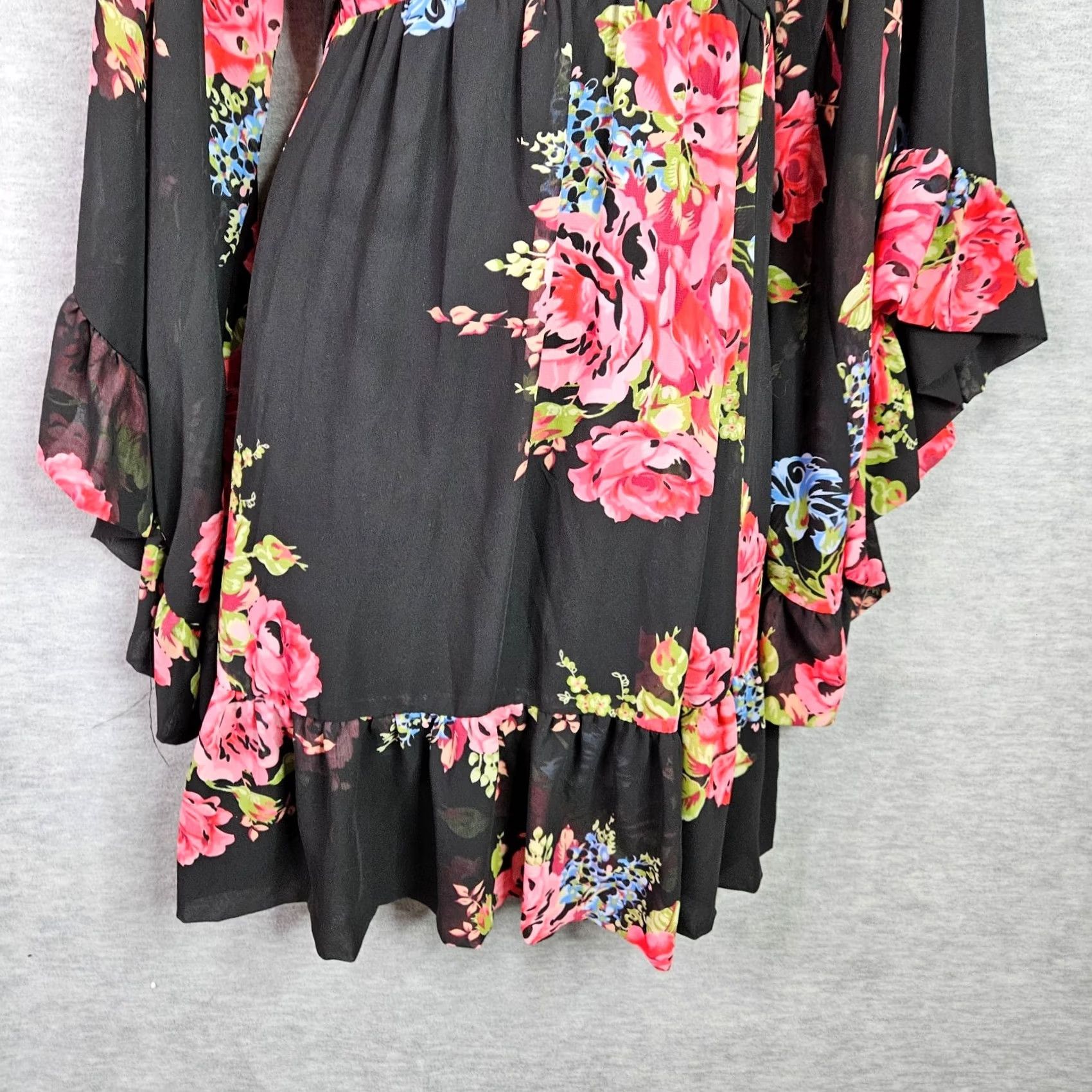 Betsey Johnson Betsey Johnson Dress Black Floral Wrap V Neck 3/4 Sleeve A-Line Size 10 Womens Dress Size L / US 10 / IT 46 - 5 Thumbnail