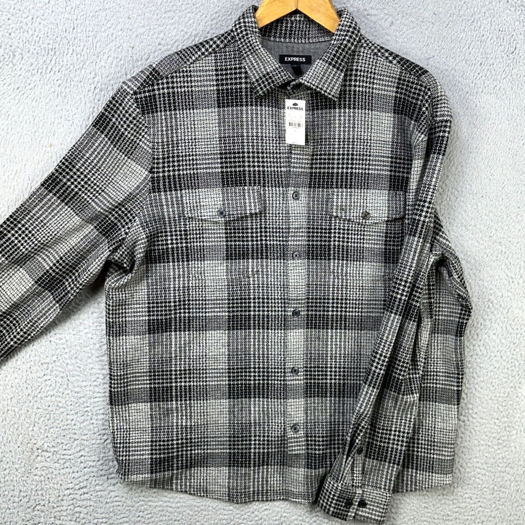 Express Express Shirt Flannel Mens Large Grey Gleen Plaid Pocket Stretch Button Up NEW Size US L / EU 52-54 / 3 - 2 Thumbnail