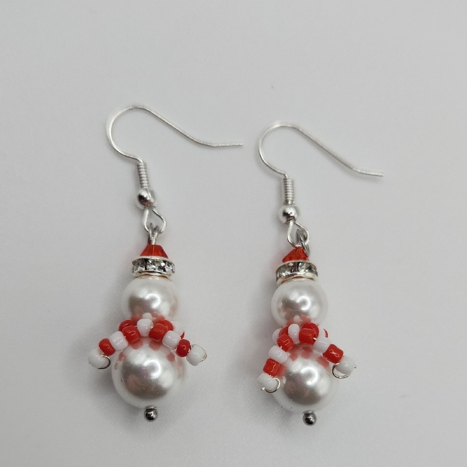 Other Chic Snowman Pearl and Red Bead Earrings Handmade Christmas Size ONE SIZE - 3 Thumbnail