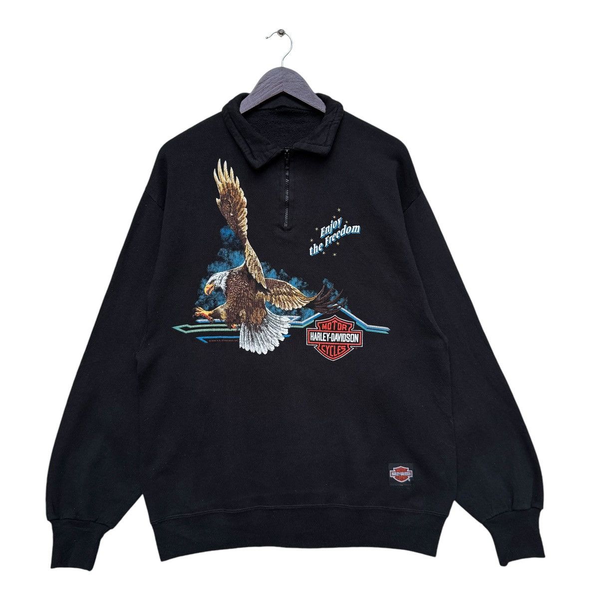 Harley Davidson × Vintage 1990 Harley Davidson H.k Stratman Half Zipper Sweatshirt Size US L / EU 52-54 / 3 - 1 Thumbnail