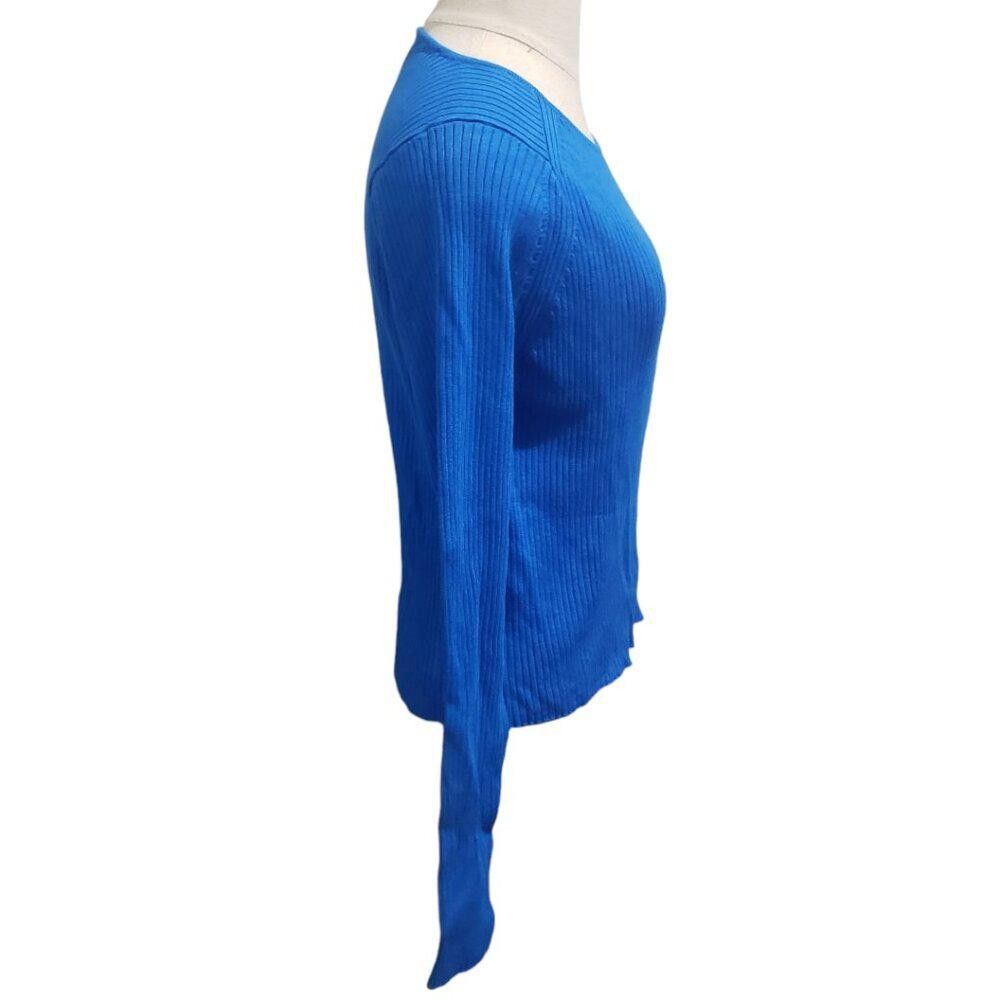 Mango CT1962 Mango Royal Blue Ribbed Long Sleeve Top XXL Size XXL / US 16-18 / IT 52-54 - 2 Thumbnail