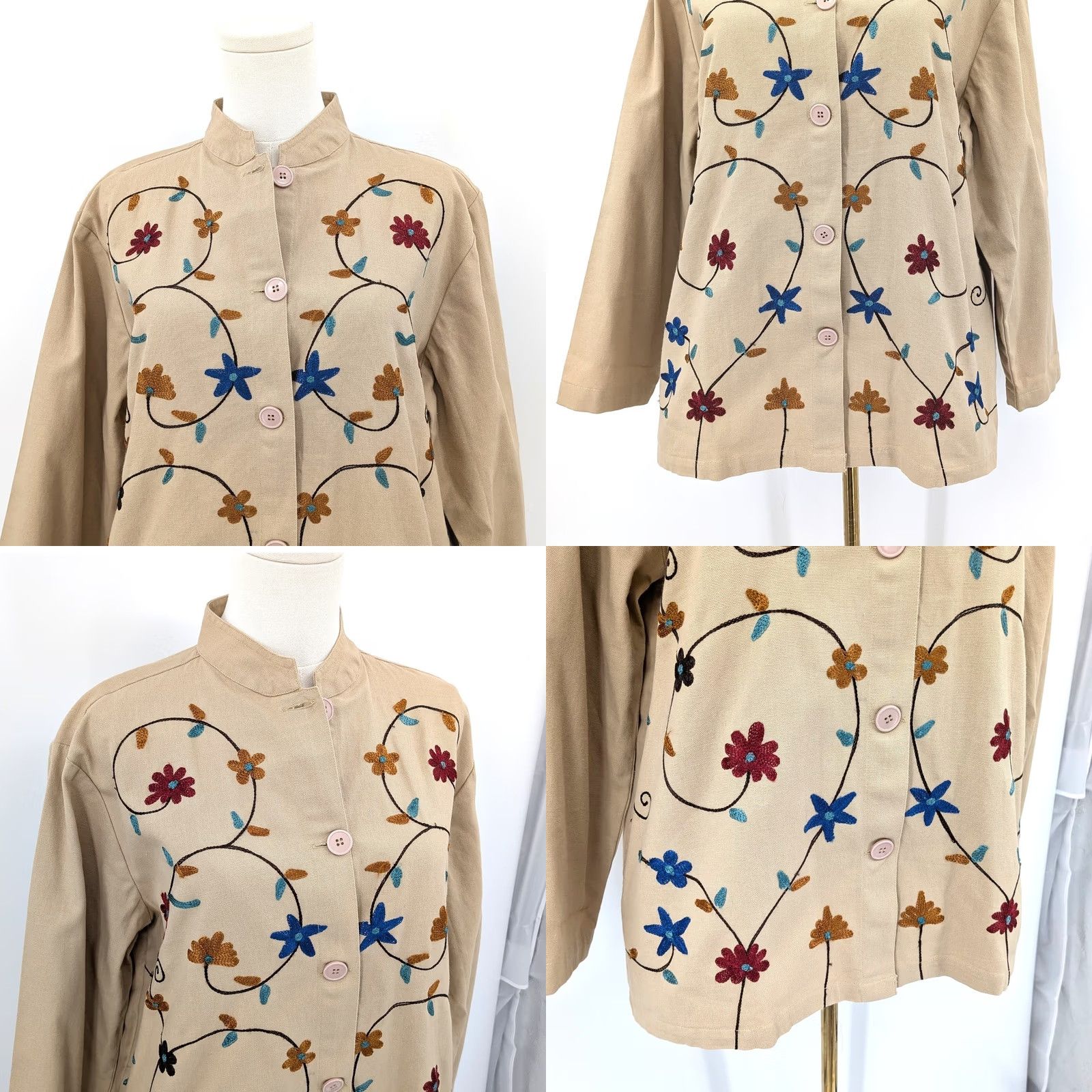 Tudor Tudor Court by Haband Blouse Embroidered Button Front Jacket 100% Cotton Beige M Womens Size M / US 6-8 / IT 42-44 - 8 Thumbnail