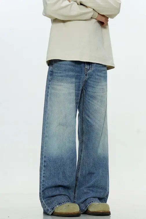 VIBE Washed blue simple men's loose straight high street jeans Size US 32 / EU 48 - 8 Thumbnail