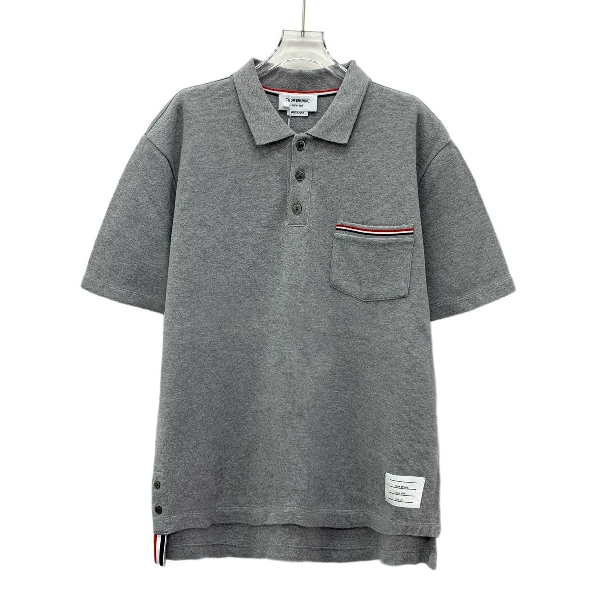 Thom Browne THOM BROWNE Gray Striped Cotton Short Sleeve Polo Shirt Size US L / EU 52-54 / 3 - 1 Thumbnail