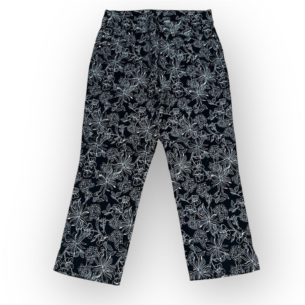 Kenzo Kenar, Black & White Floral Outline Stretchy Pull on Cropped Size 28" / US 6 / IT 42 - 1 Thumbnail