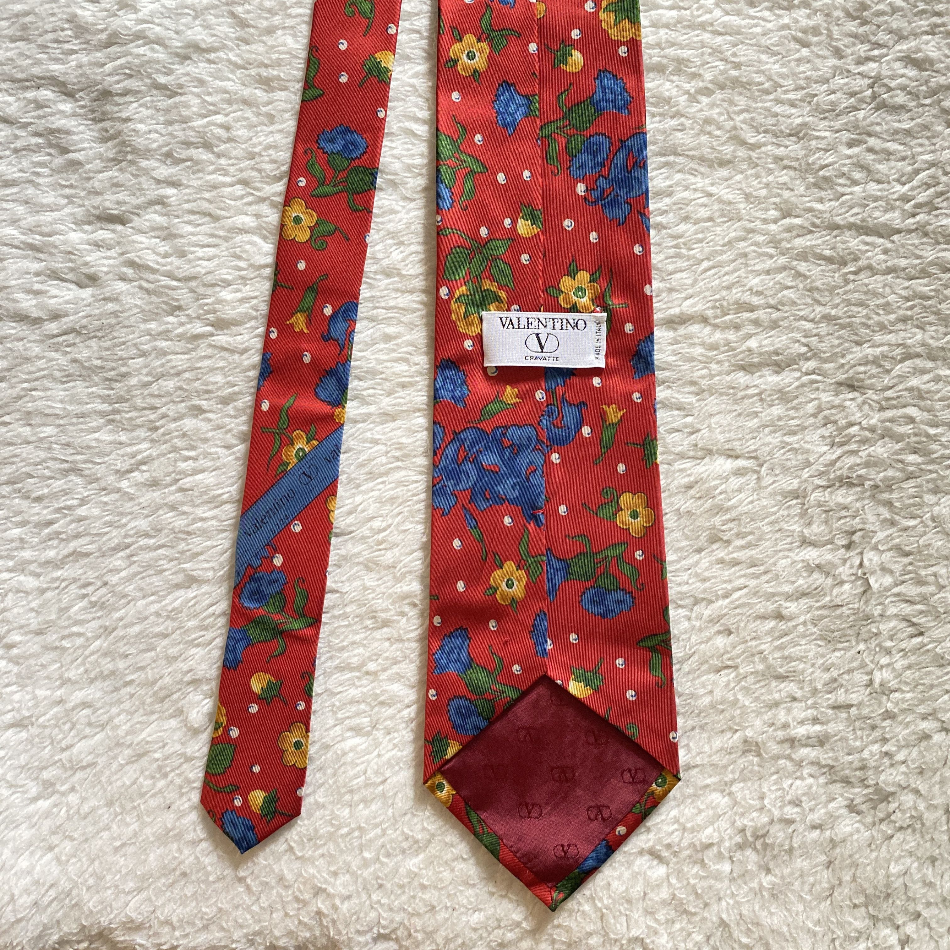 Valentino Vintage Valentino Cravatte Silk Tie – Red Retro Floral Size ONE SIZE - 15 Thumbnail