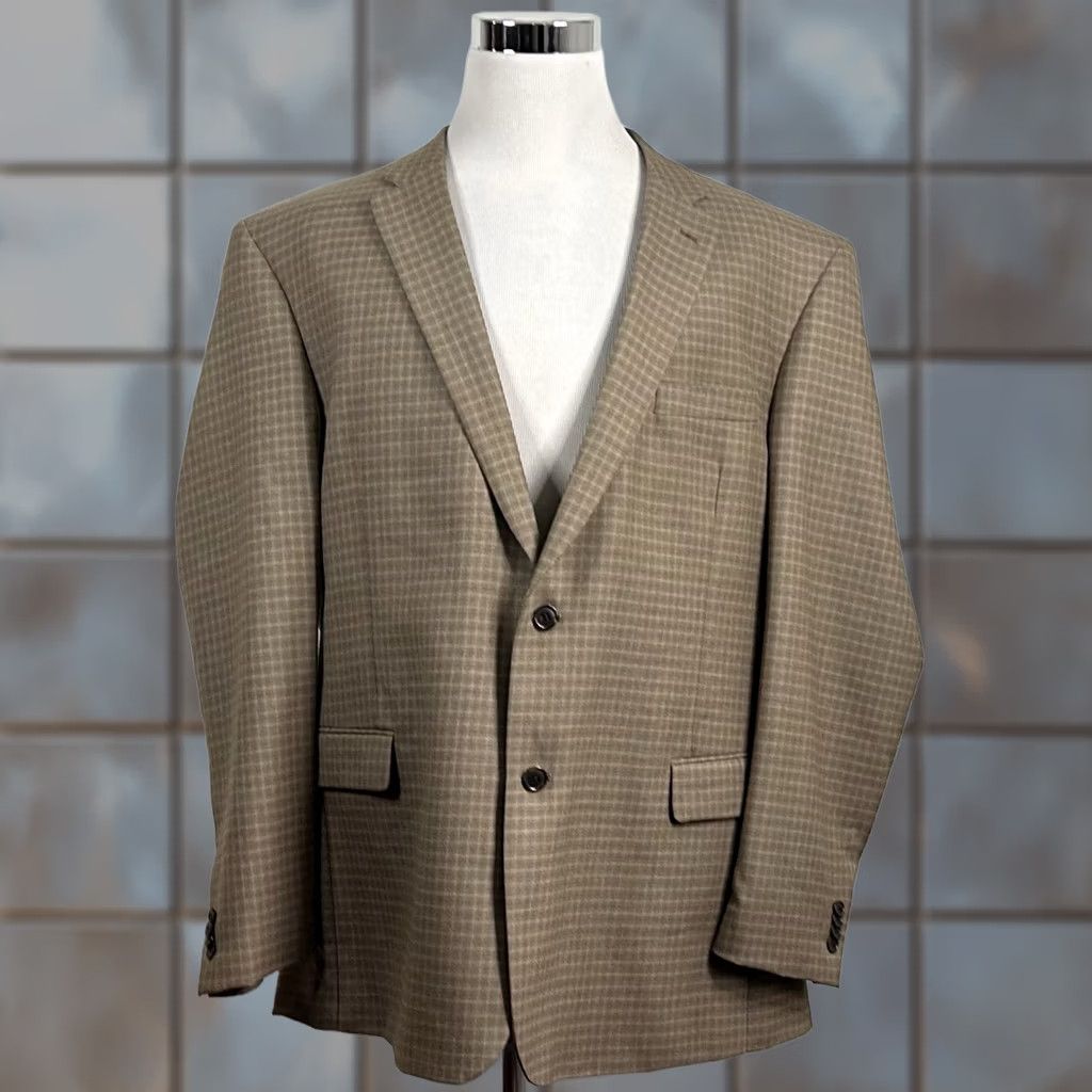 Tommy Hilfiger Tommy Hilfiger Sport Coat Beige Plaid 50L Two-Button Double Vented Wool Jacket Coat Mens Regular Long Jacket Size US XS / EU 42 / 0 - 1 Thumbnail