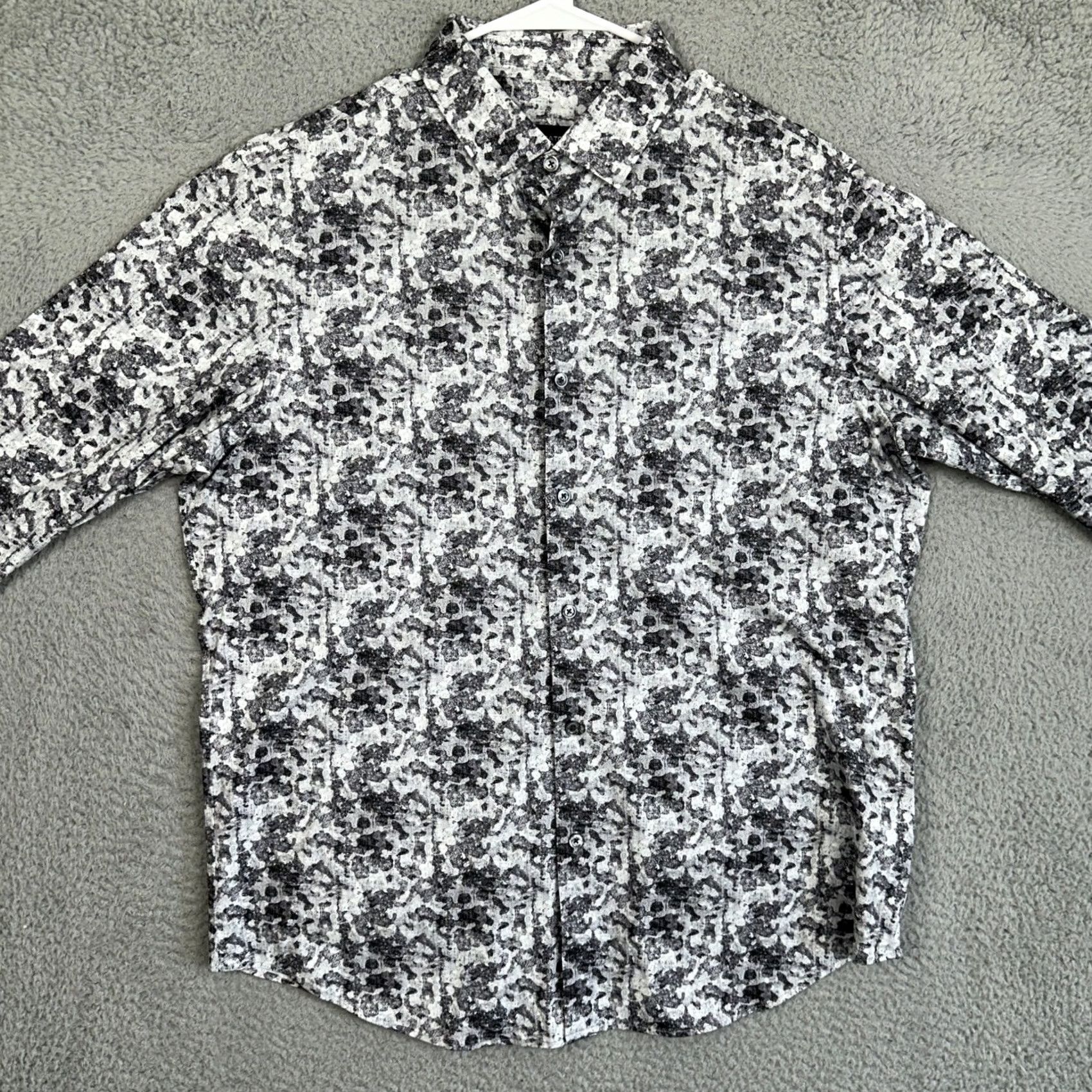 BUGATCHI Bugatchi OoohCotton Tech Shirt Men L Grey Black Button Up Stretch Casual EUC Size US L / EU 52-54 / 3 - 3 Thumbnail