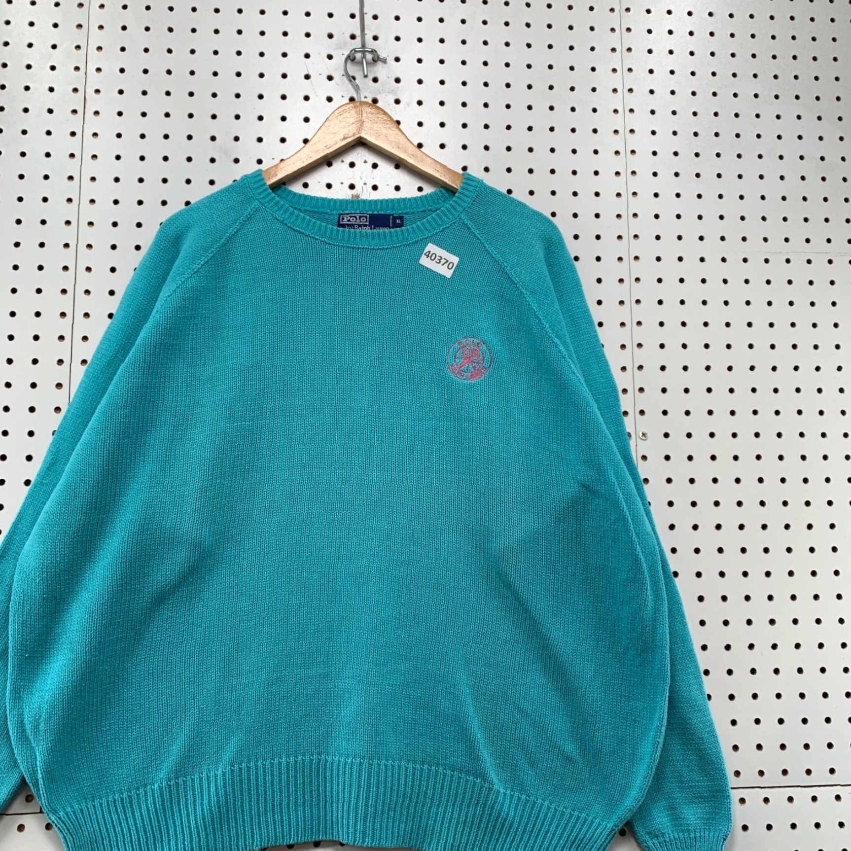 Polo Ralph Lauren VINTAGE Polo Ralph Lauren Sweater XL Blue Green Cookie Crest Knit Pullover Crew Neck Mens 26.5x26 Size US XL / EU 56 / 4 - 7 Thumbnail