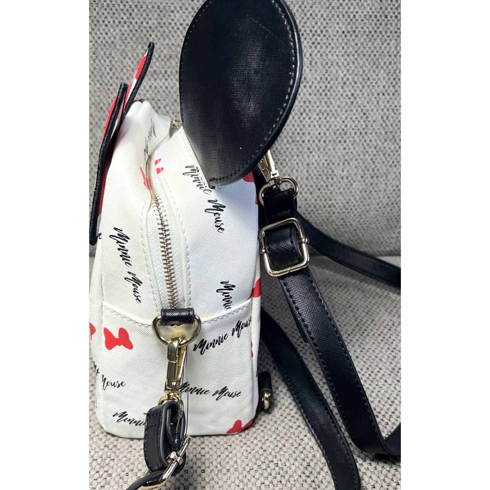VINTAGE Loungefly Mini Backpack Minnie Mouse Ears White Red Bowties Convertible Leather Women