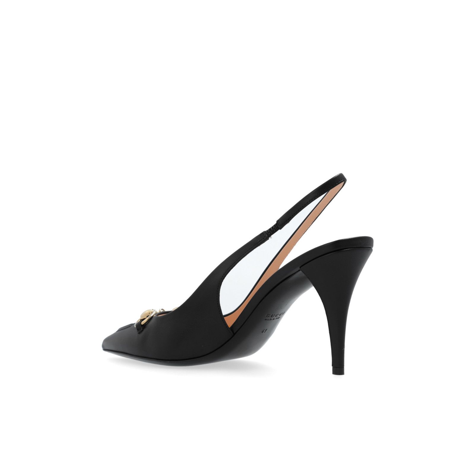 GUCCI Horsebit Black Leather 85mm Slingback Pumps New & Auth