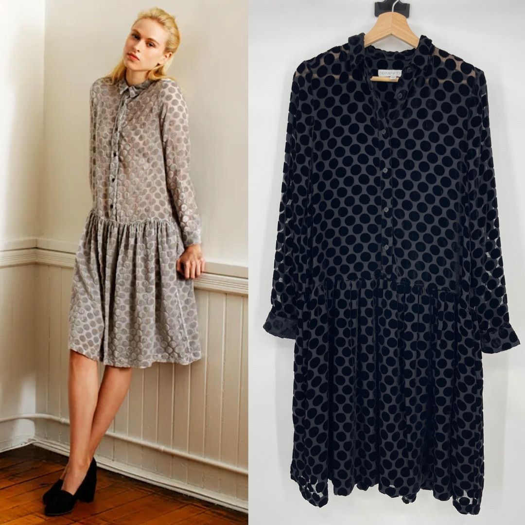 Creatures of Comfort Black Dot Drop Waist Shirt Dress M