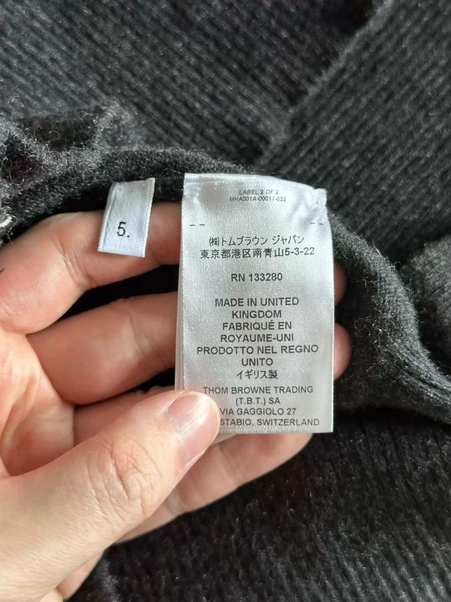 Thom Browne Thom Browne Charcoal Cashmere Sweater 5 (98 New) Size US XXL / EU 58 / 5 - 4 Thumbnail