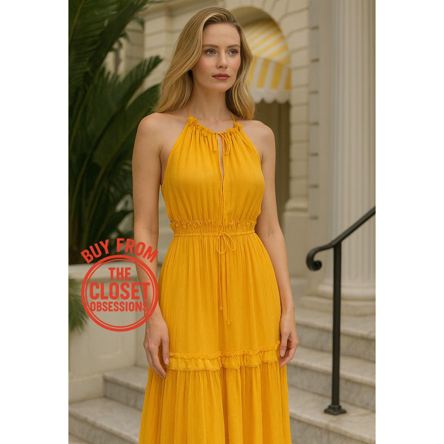 MANGO Yellow Halter Maxi Dress NWT Size 6