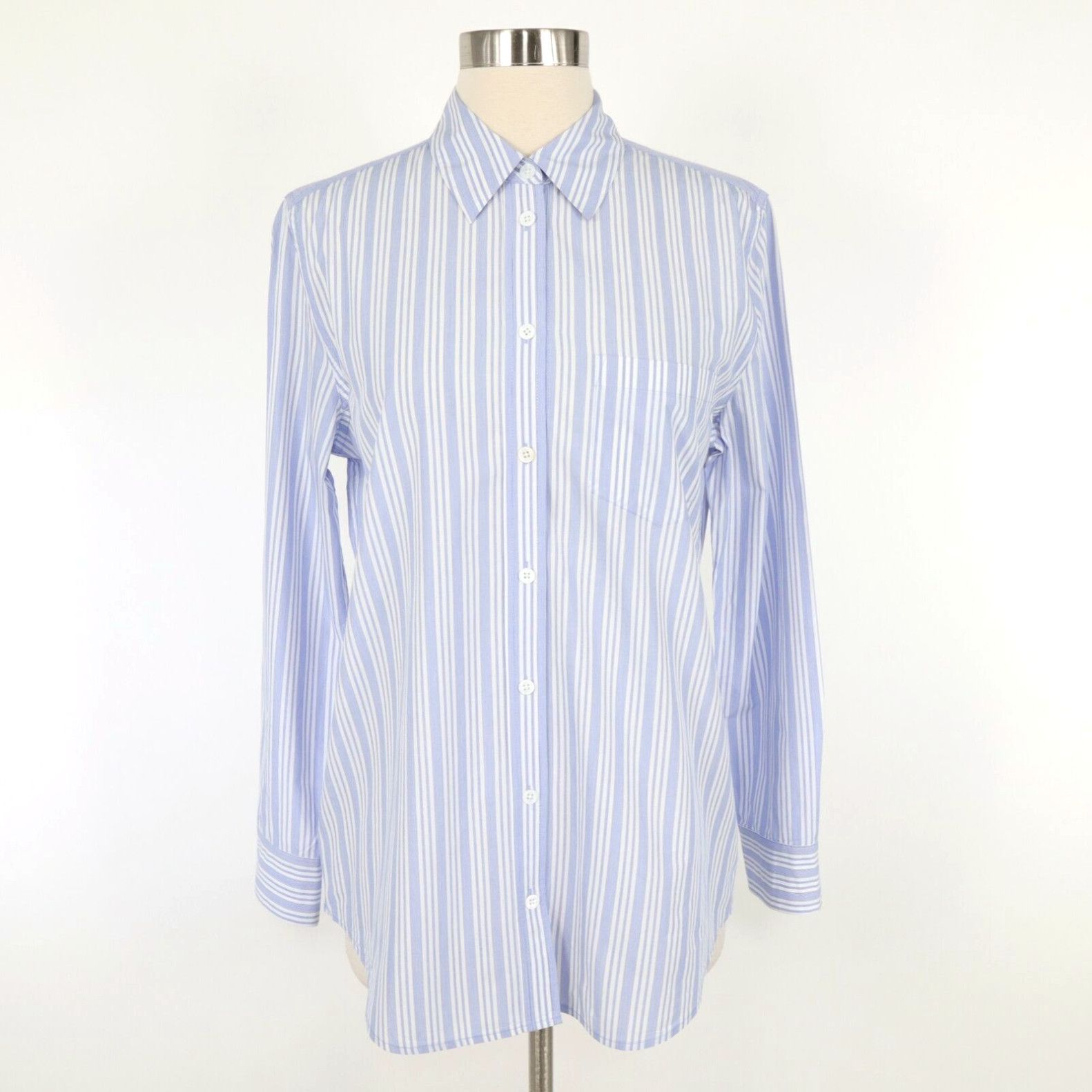 image of Equipment Button-Up Shirt Blouse Top Womens Xs Striped Blue White Reese Cotton