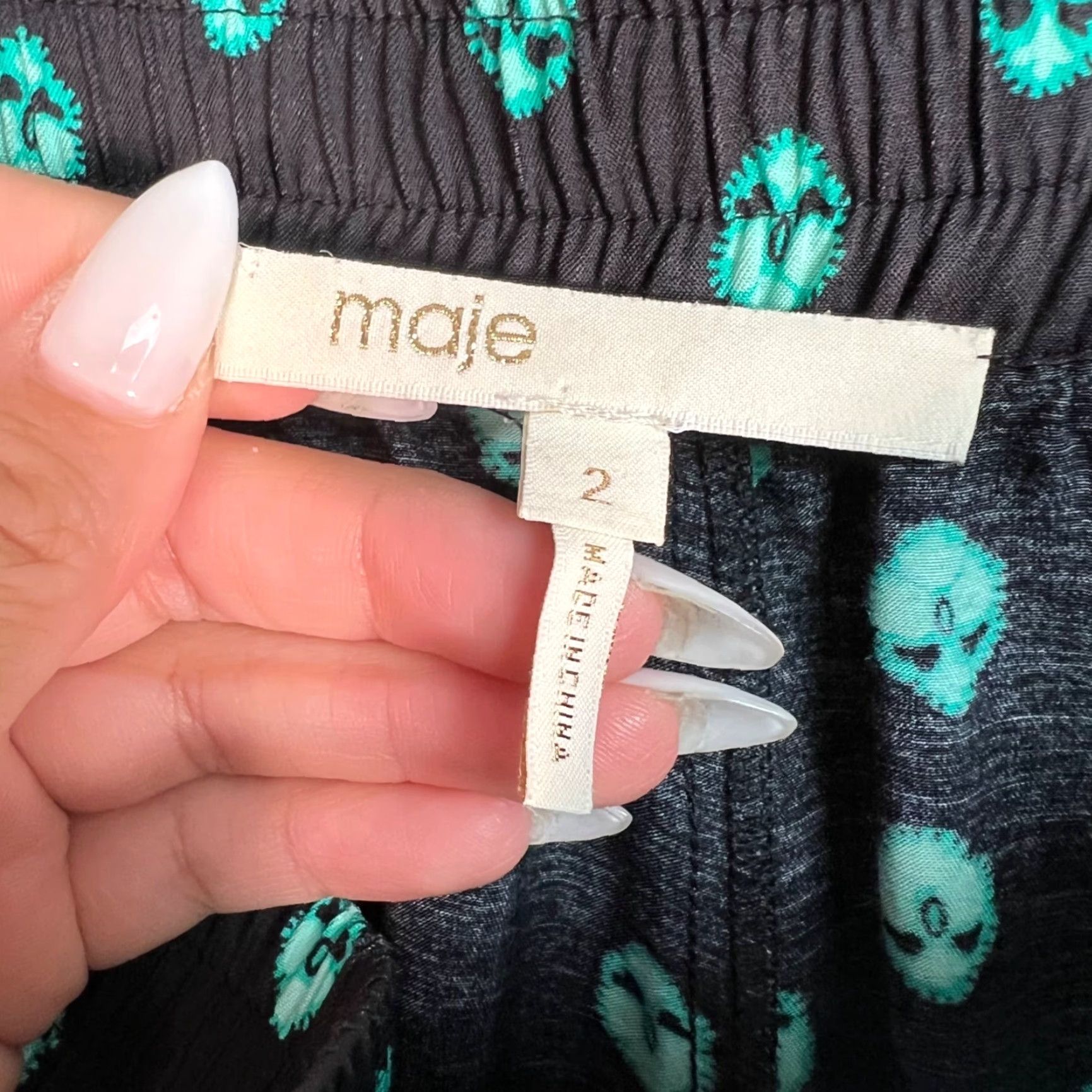 Maje Maje Womens Black Teal Printed Track Pants With Side Stripes Size 2 Size 26" / US 2 / IT 38 - 3 Thumbnail