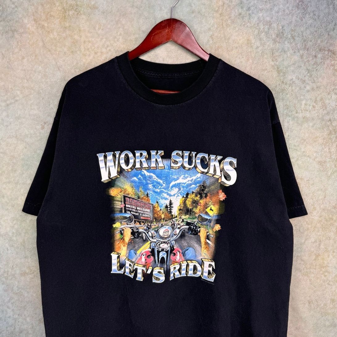 Vintage Y2K Work Sucks Lets Ride Biker T Shirt Sz XL Black Size US XL / EU 56 / 4 - 2 Thumbnail