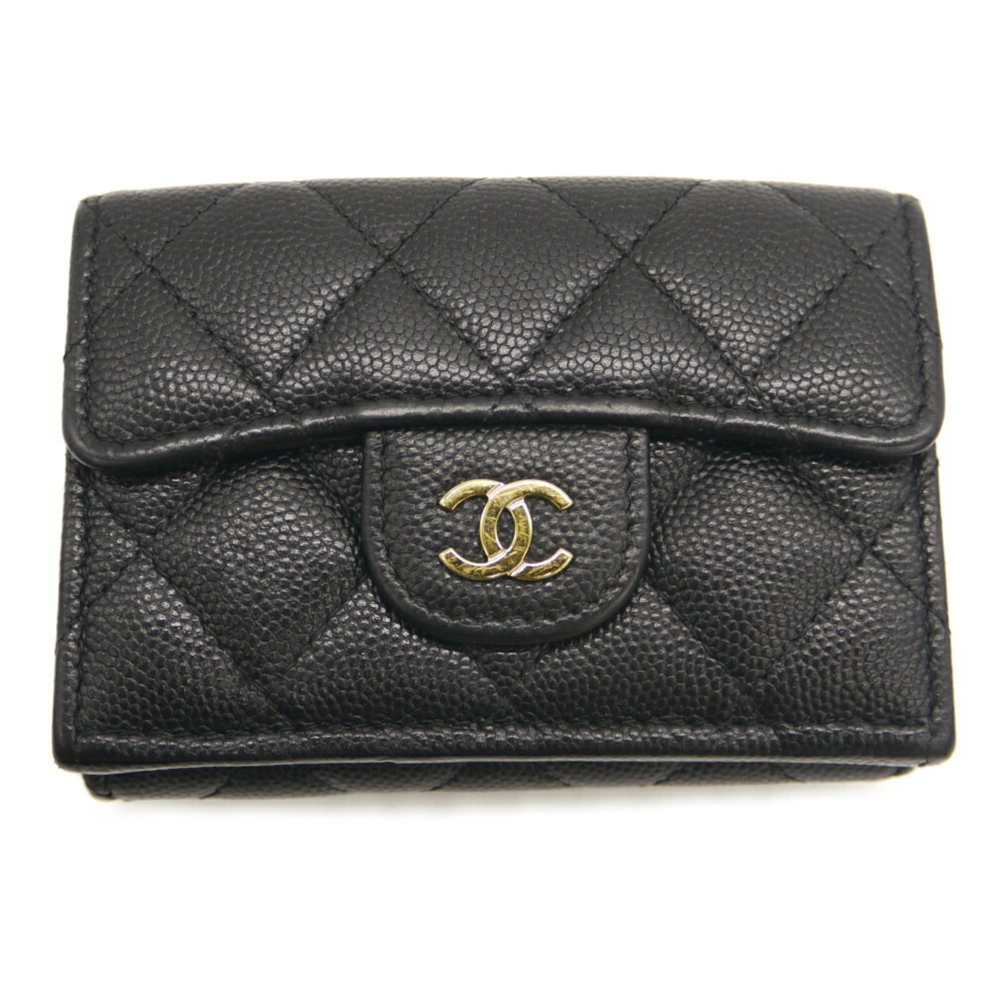 CHANEL Classic Small Flap Wallet with Coco Mark and Matelasse Caviar Leather in Black, AP0230, Tri-fold