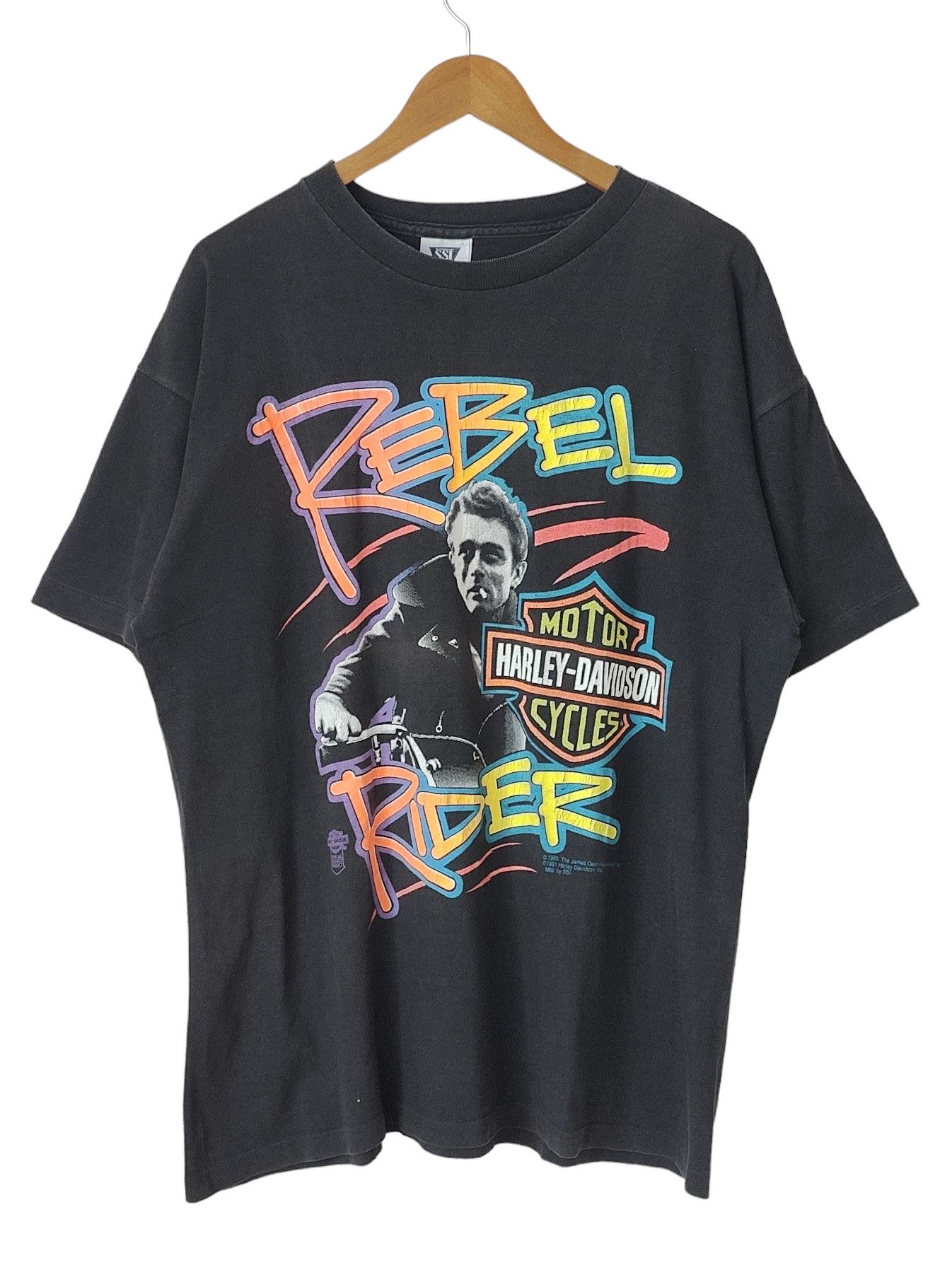 image of Harley Davidson X James Dean Rebel Rider 1991 Vintage Tshirt in Black, Men's (Size XL)
