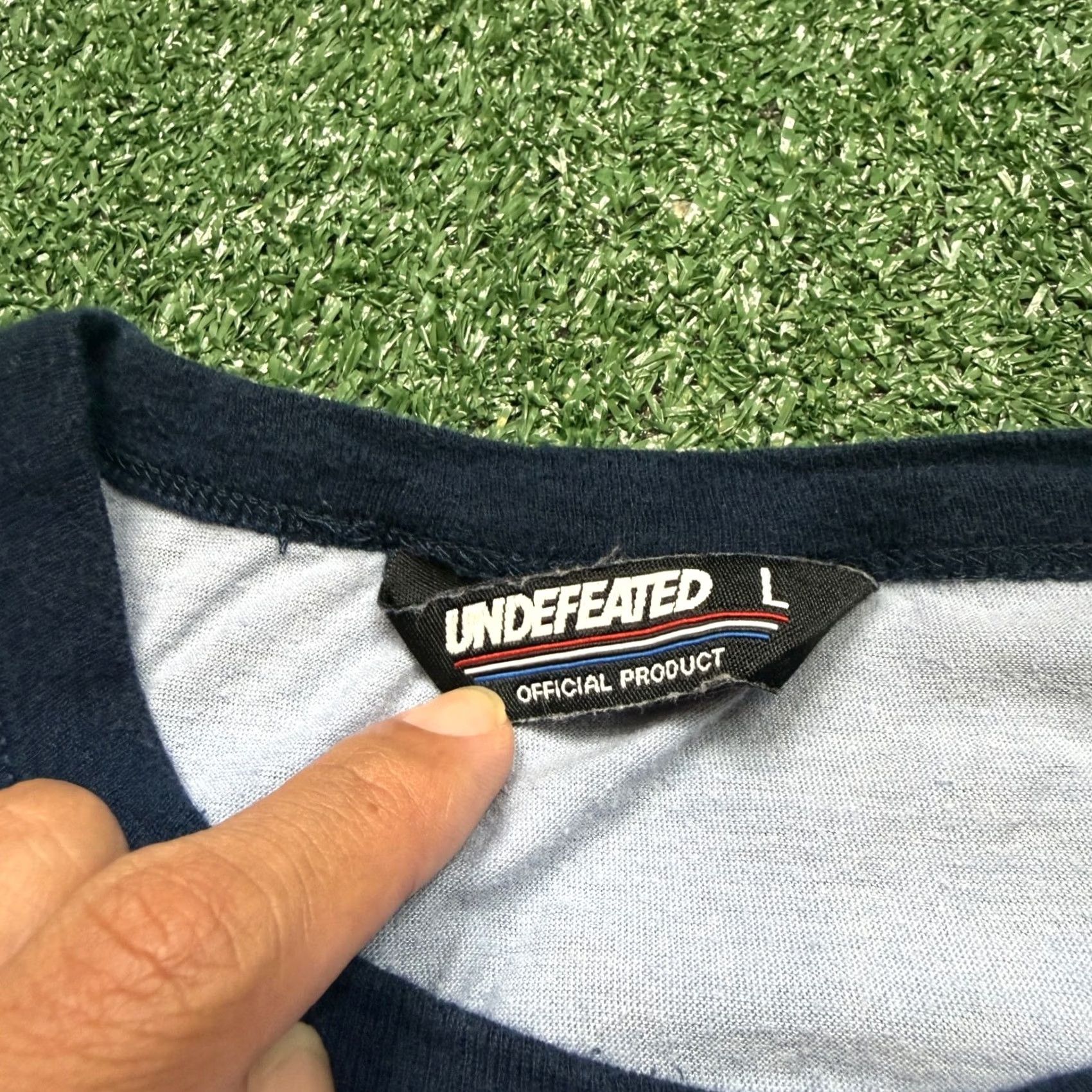 Undefeated VINTAGE Undefeated T Shirt Men's L Blue Short Sleeve Crew Neck Ringer Logo Cotton 2000s Summer Streetwear Mens Size US L / EU 52-54 / 3 - 2 Thumbnail