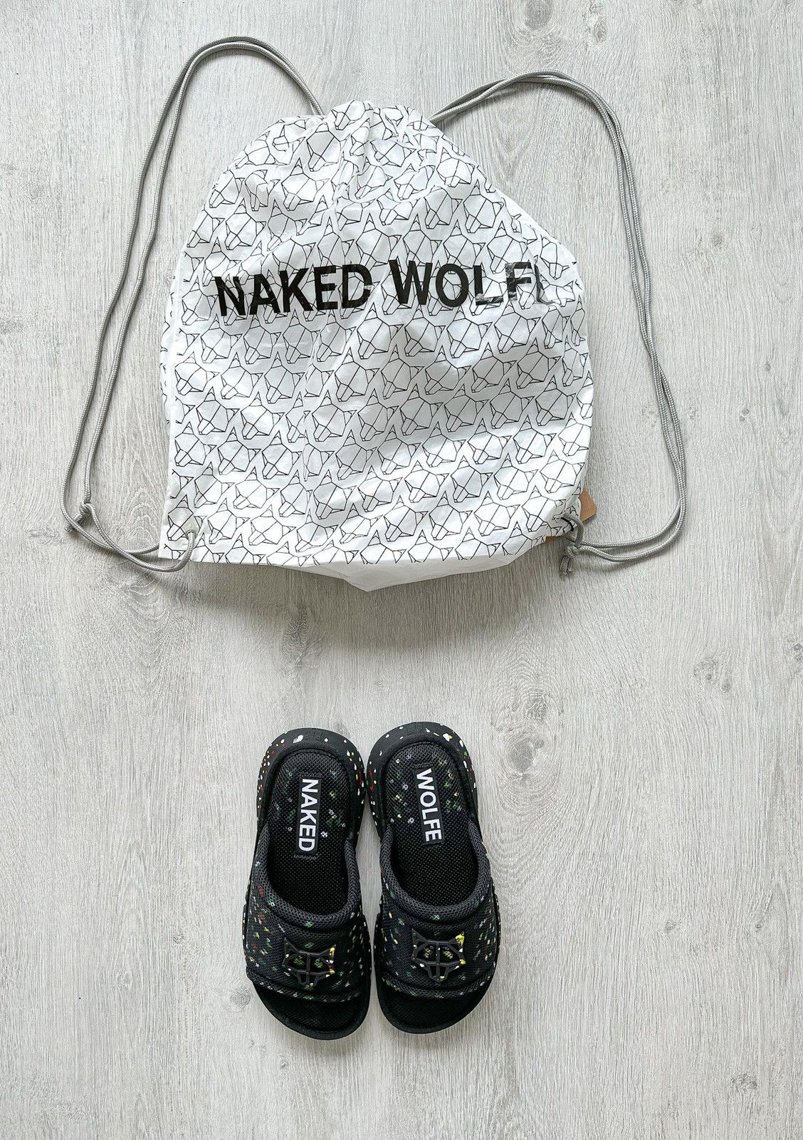 NAKED WOLFE NAKED WOLFE Black Wolfe Graffiti Army Mesh Sandals Slide Size US 7 / EU 40 - 2 Thumbnail