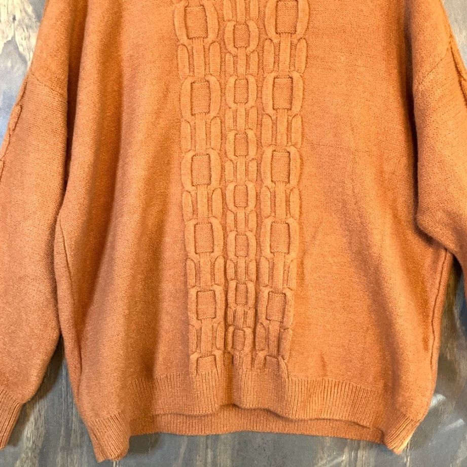 Calvin Klein Calvin Klein Womens Sweater Rust Orange Chain Link Mock Neck Long Sleeve XL Size XL / US 12-14 / IT 48-50 - 3 Thumbnail