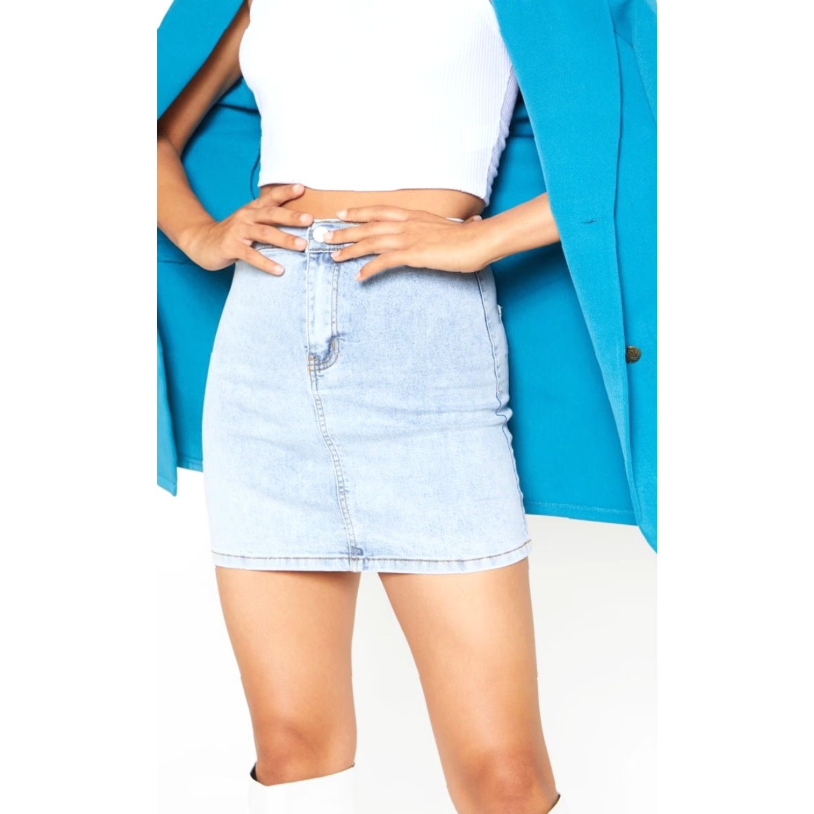 PrettyLittleThing VINTAGE PRETTYLITTLETHING Denim Skirt Mini 10 Blue Short Zip Machine Washable Womens Size 32" / US 10 / IT 46 - 6 Thumbnail
