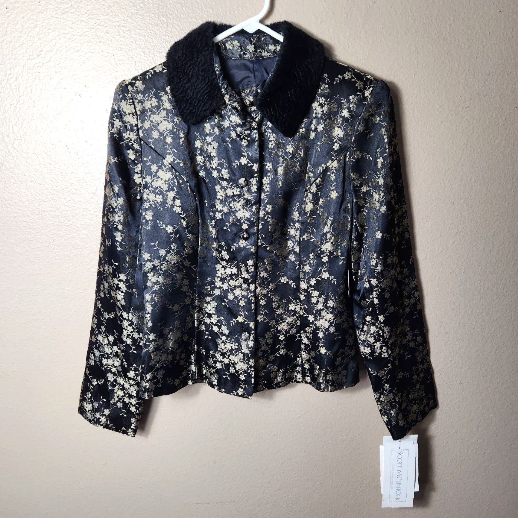 Vintage VINTAGE Scott McClintock Jacket Black Gold Floral Brocade Faux Fur Collar Size M / US 6-8 / IT 42-44 - 2 Thumbnail