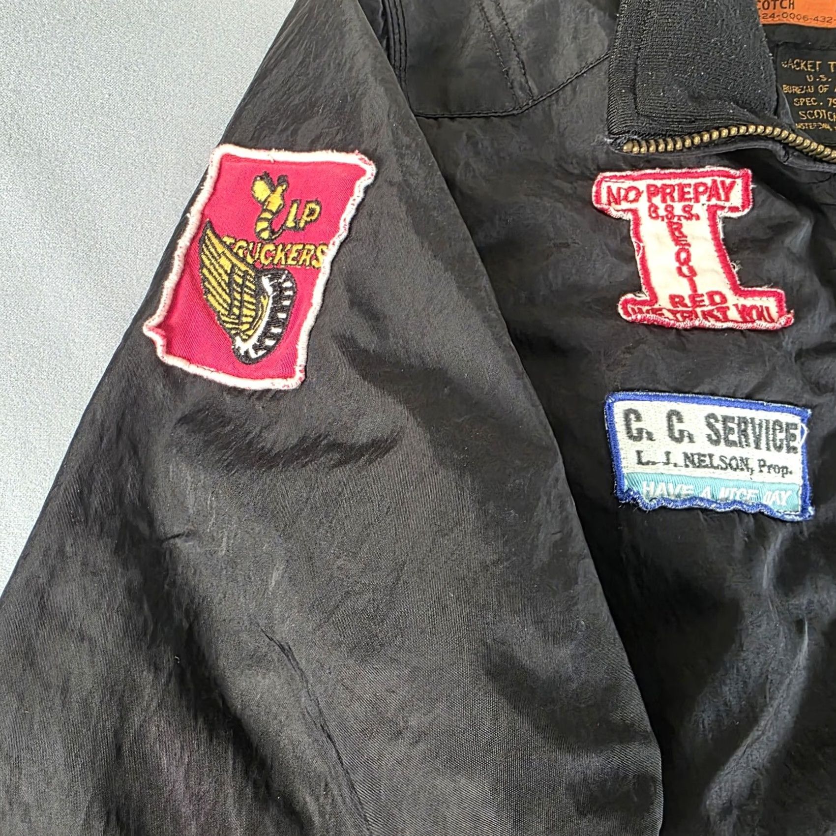 J Brand VINTAGE Scotch Bomber Jacket Navy Black G-1 Patch Nylon Mens M Size US M / EU 48-50 / 2 - 3 Thumbnail