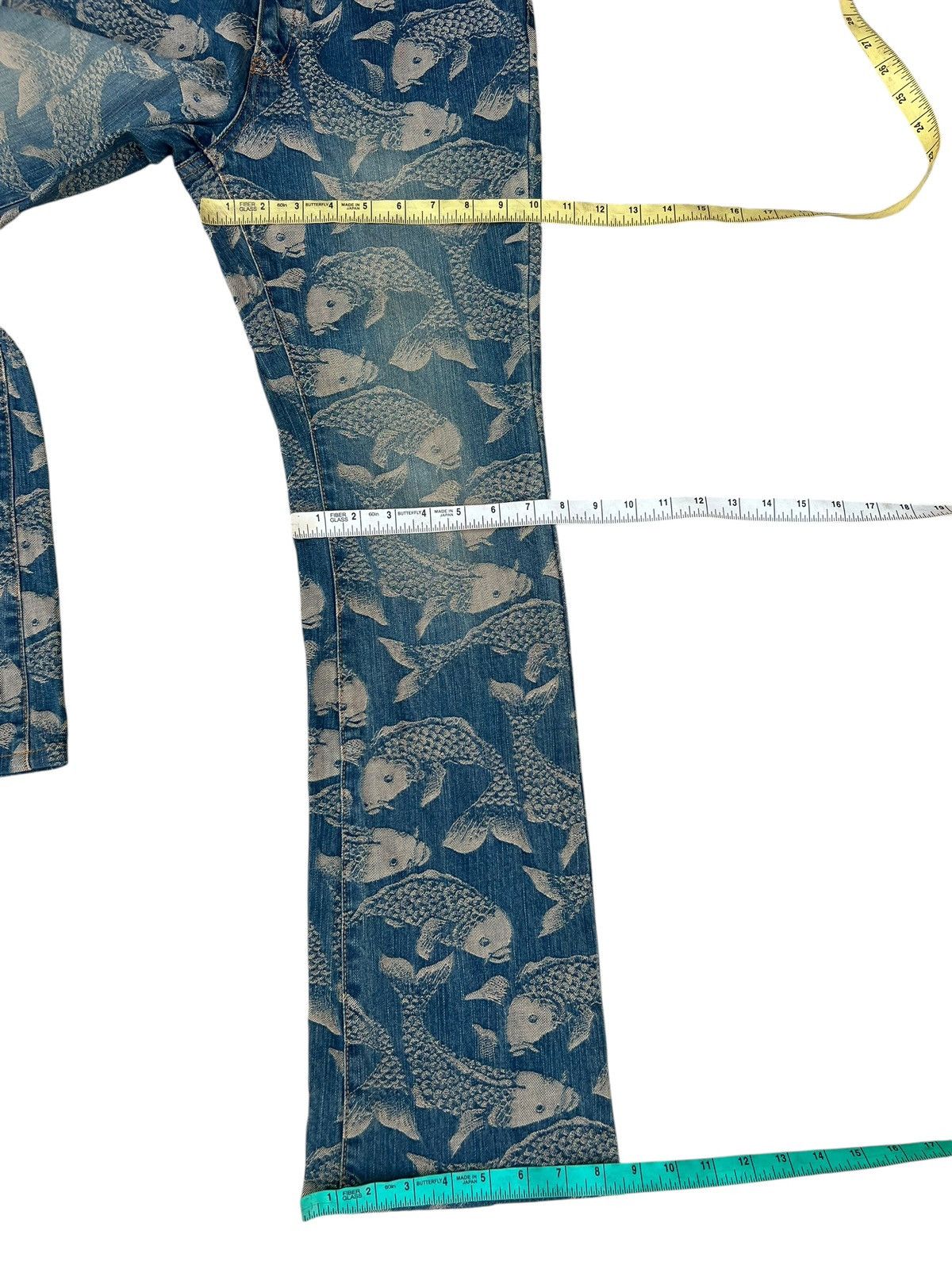 Karakuri Tamashii Mud Mash Mania Japan Embroidery Koi Fish Denim Flare Jeans Size US 29 - 3 Thumbnail