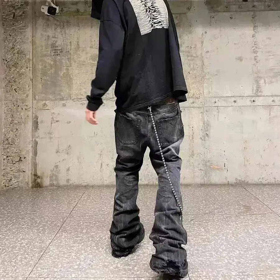 Japanese Brand Black Washed Damage Baggy jeans y2k 90’s retro style Size US 34 / EU 50 - 6 Thumbnail