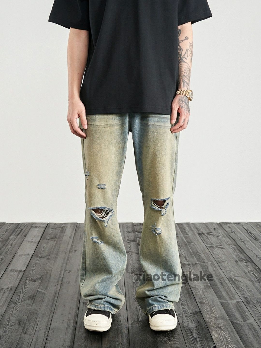 Jean × Vintage washed faded damaged ripped rusty punk flared grunge jeans Size US 30 / EU 46 - 3 Thumbnail