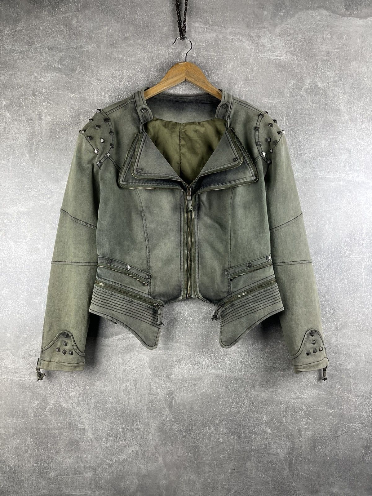 Other Y2K Avant Garde Faded Japanese Cropped Jacket Green Washed Size L / US 10 / IT 46 - 1 Thumbnail